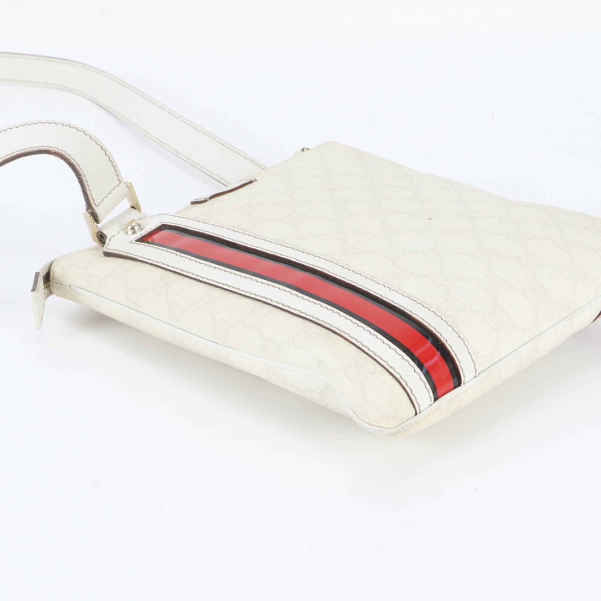 Gucci White Leather Coated Canvas Shoulder Bag (Pre-Owned)