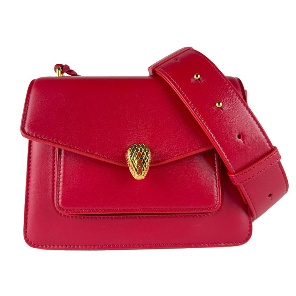 Bvlgari Red Color Leather Handbag Shoulder Bag (Pre-Owned)
