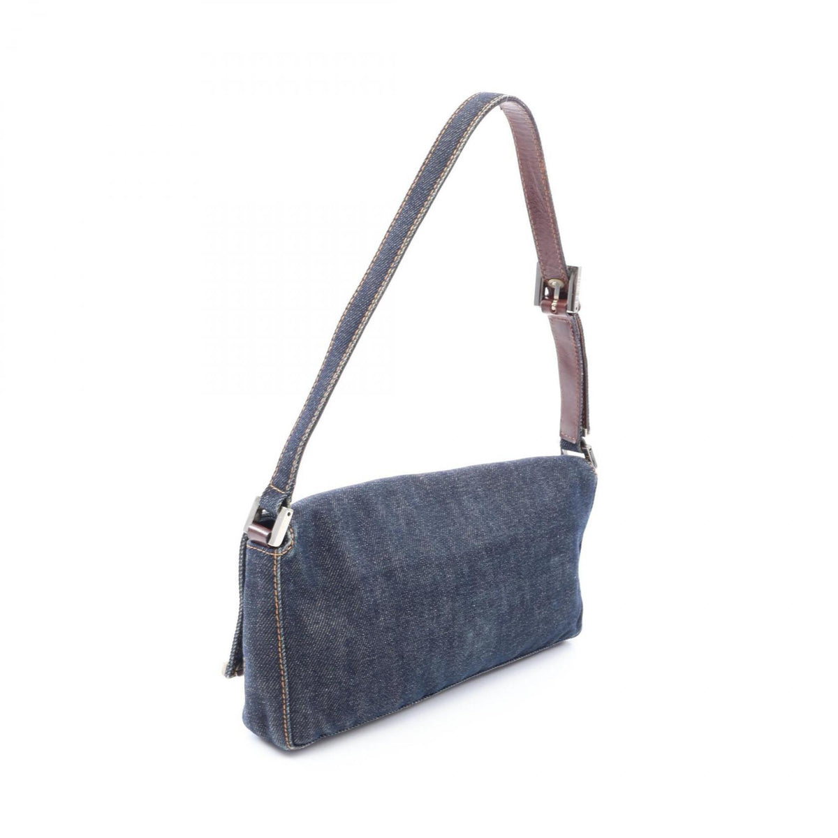 Fendi Brown Navy Denim Leather Handbag Shoulder Bag (Pre-Owned)