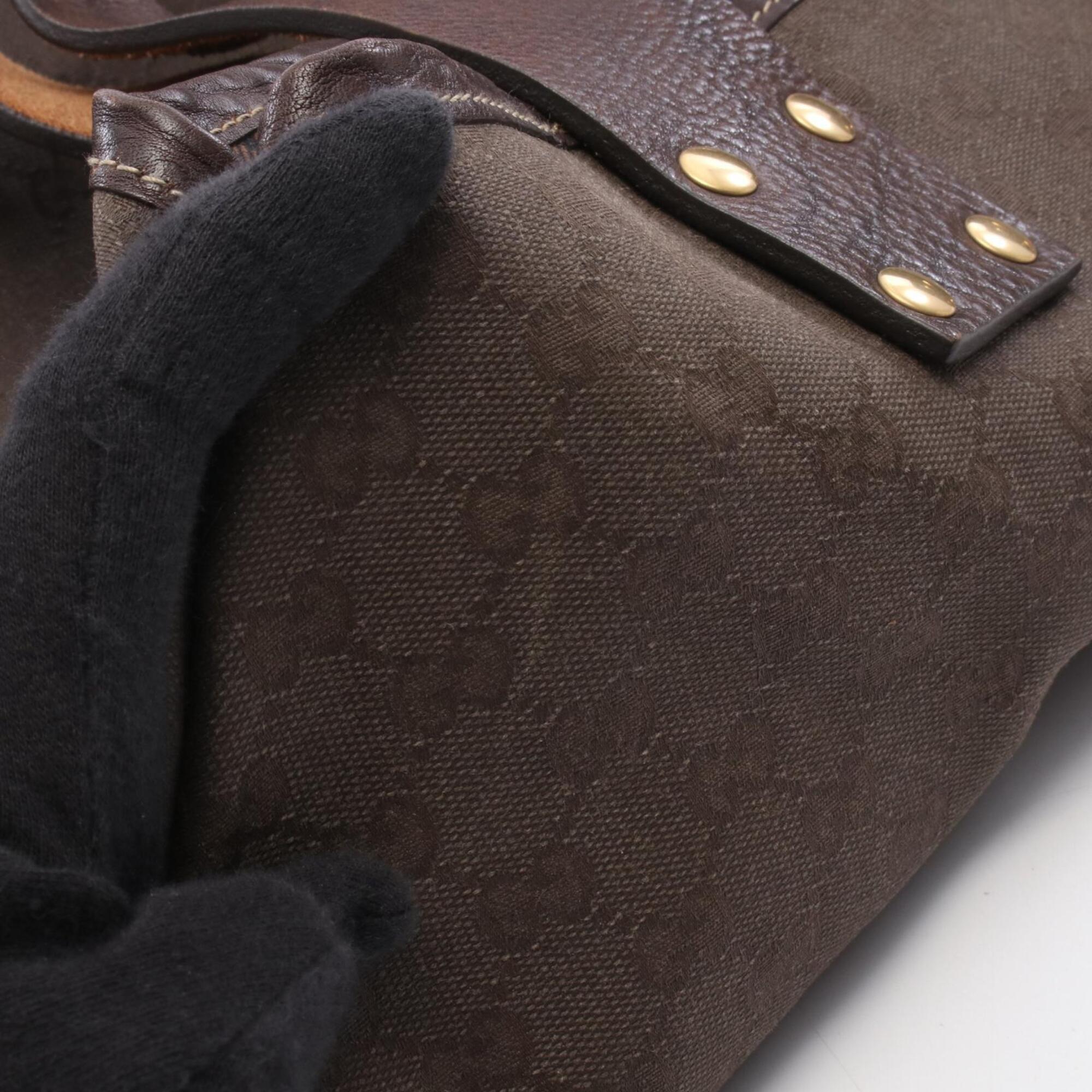 Gucci Brown Canvas Leather Handbag Tote Bag (Pre-Owned)