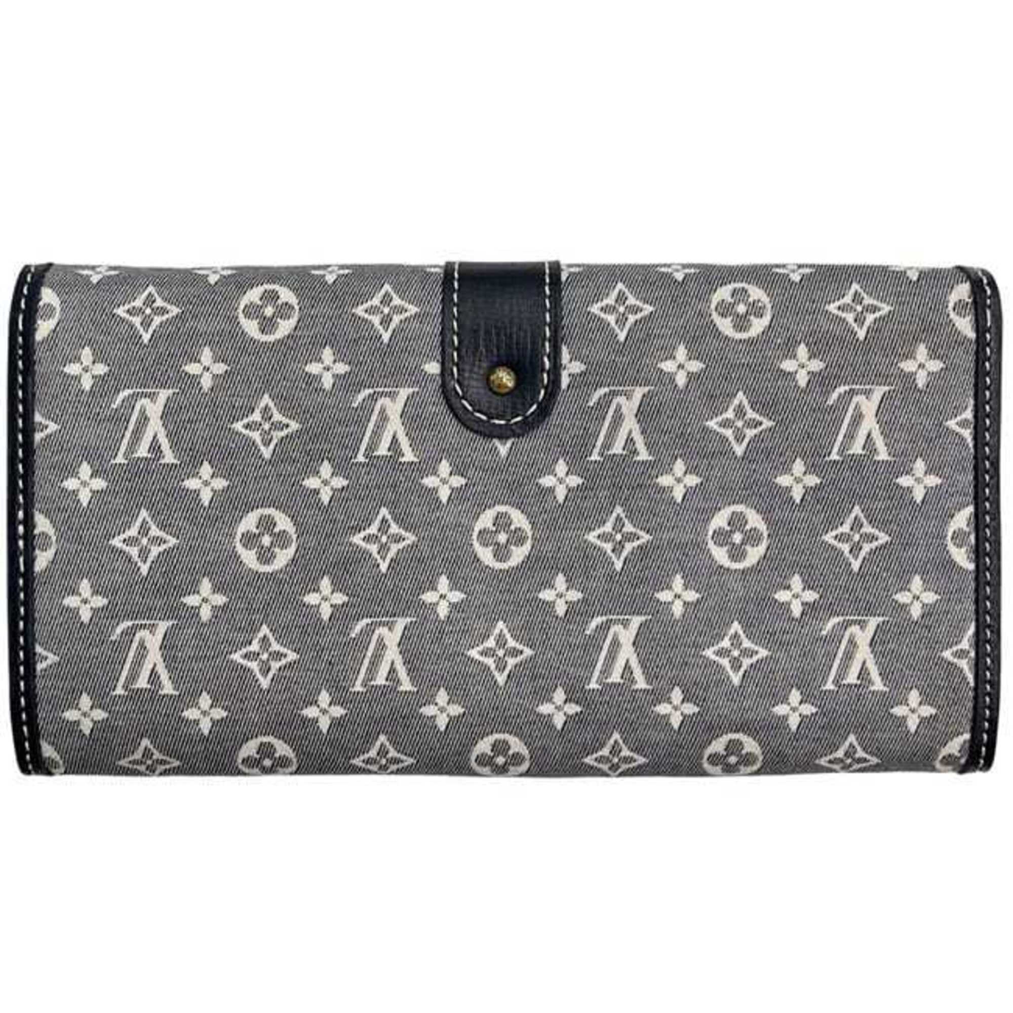 Louis Vuitton Gray Navy Canvas Leather Long Wallet (Bi-Fold) (Pre-Owned)