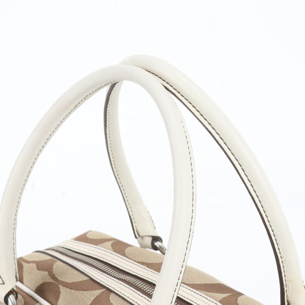 Coach Beige Leather Canvas Handbag Shoulder Bag Tote Bag (Pre-Owned)