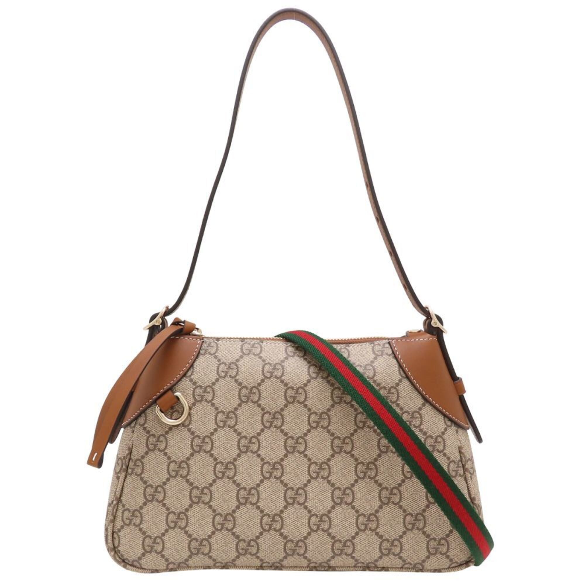 Gucci Sherry Line Beige Brown Gg Supreme Leather Shoulder Bag (Pre-Owned)