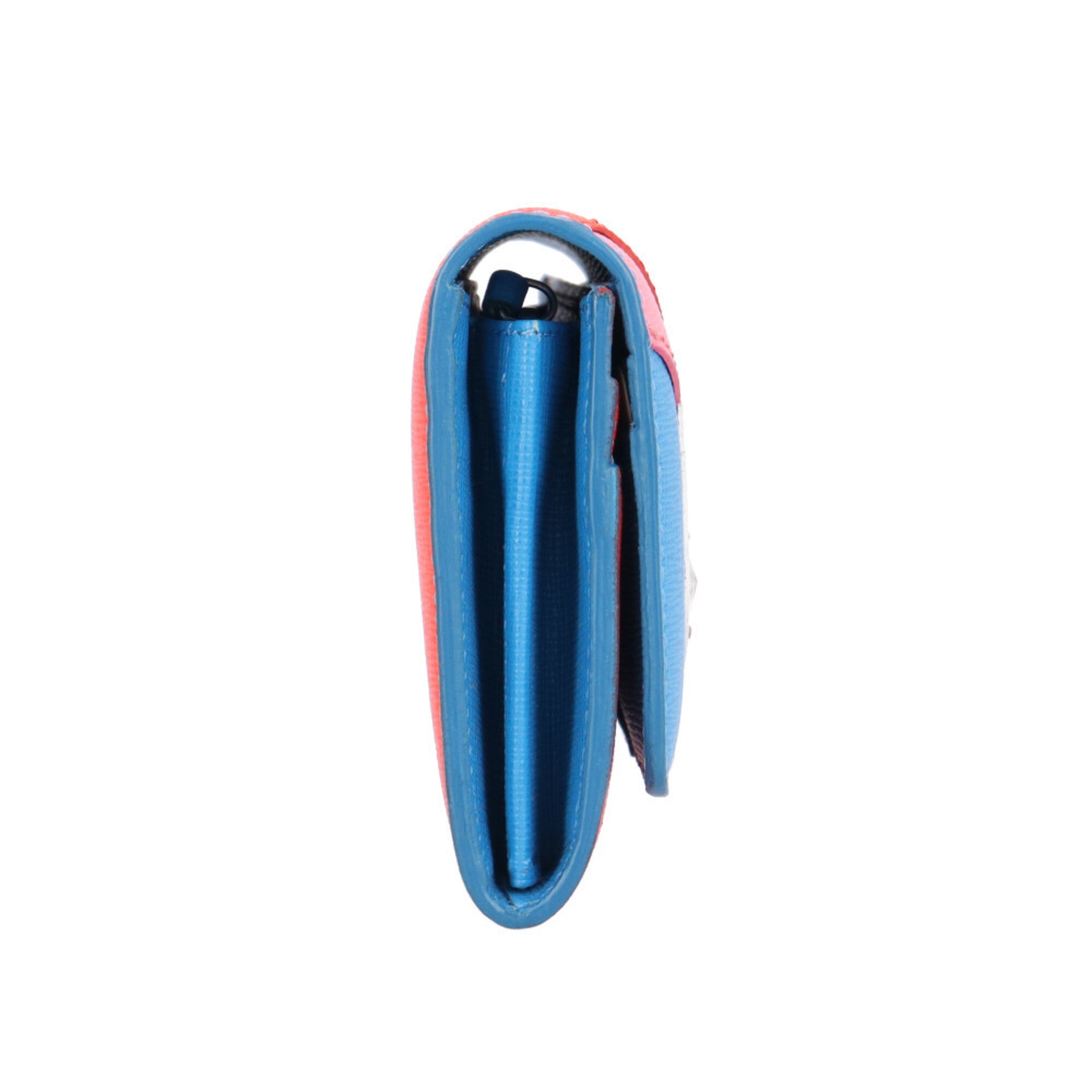 Fendi Blue Pink Red Color Leather Long Wallet (Bi-Fold) (Pre-Owned)