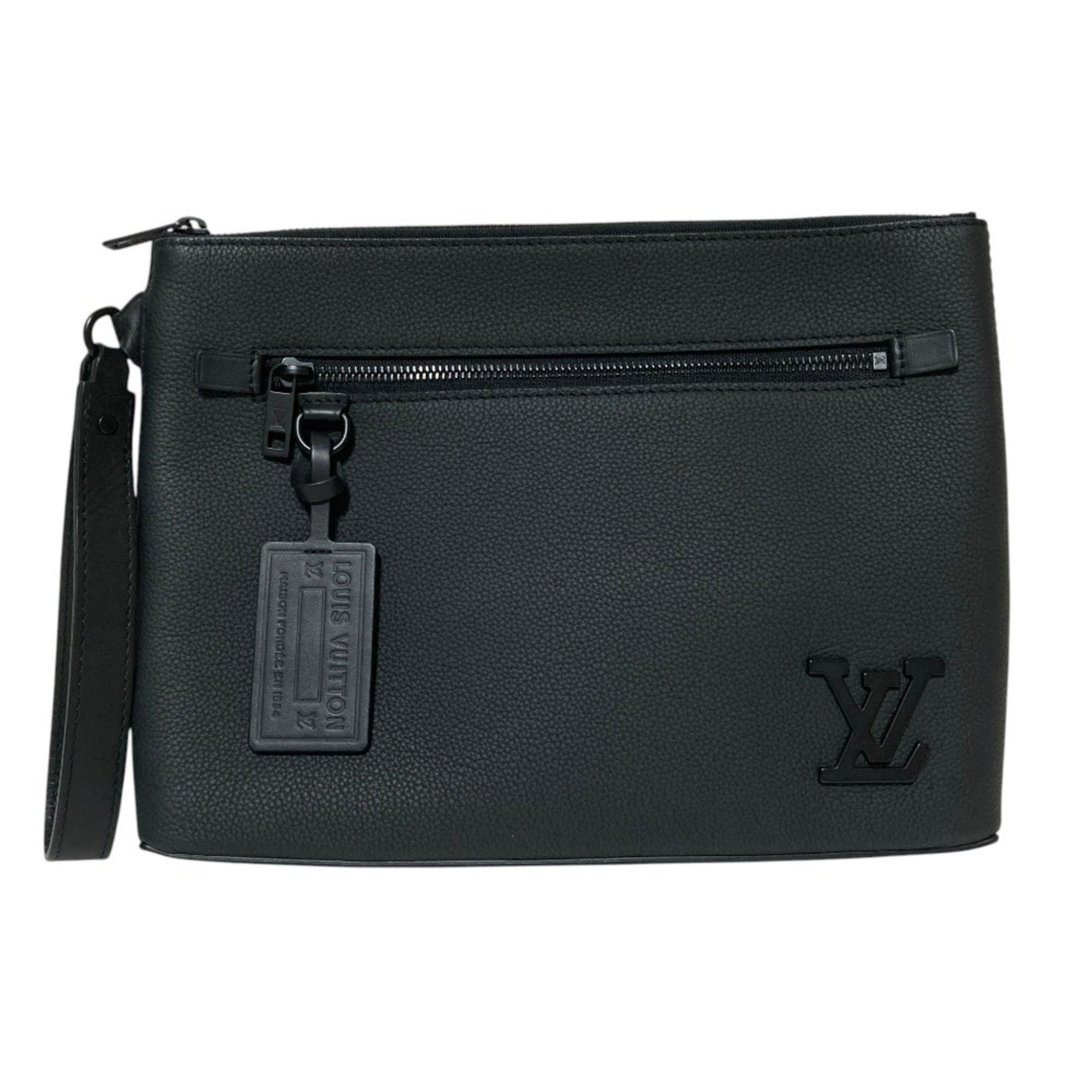 Louis Vuitton Noir Leather Clutch Bag Handbag Pouch (Pre-Owned)