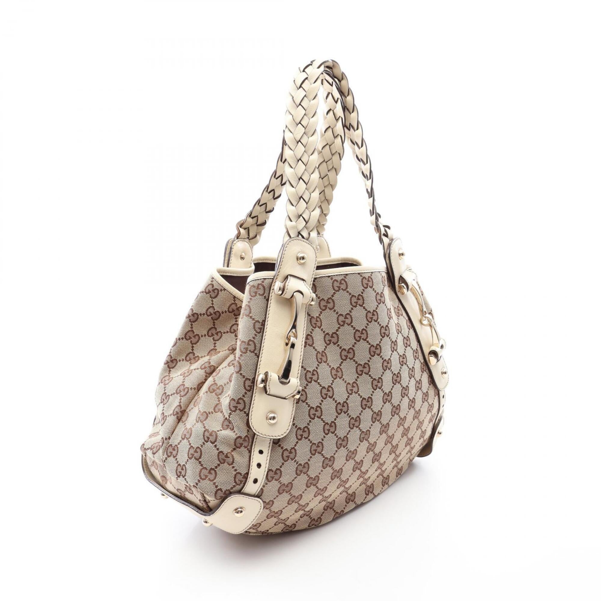Gucci Beige White Canvas Leather Handbag Shoulder Bag (Pre-Owned)