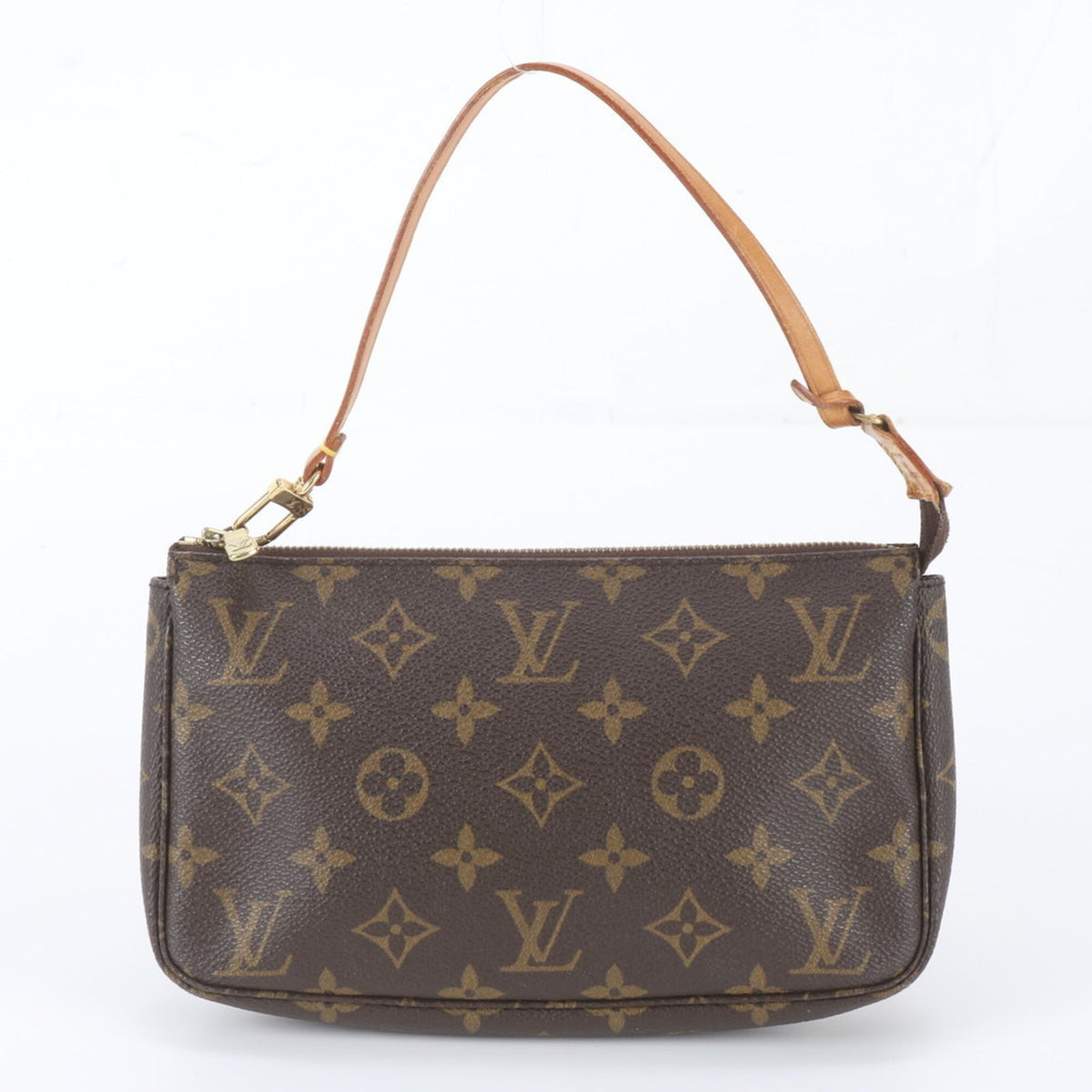 Louis Vuitton Brown Leather Coated Canvas Handbag Pochette Pouch (Pre-Owned)