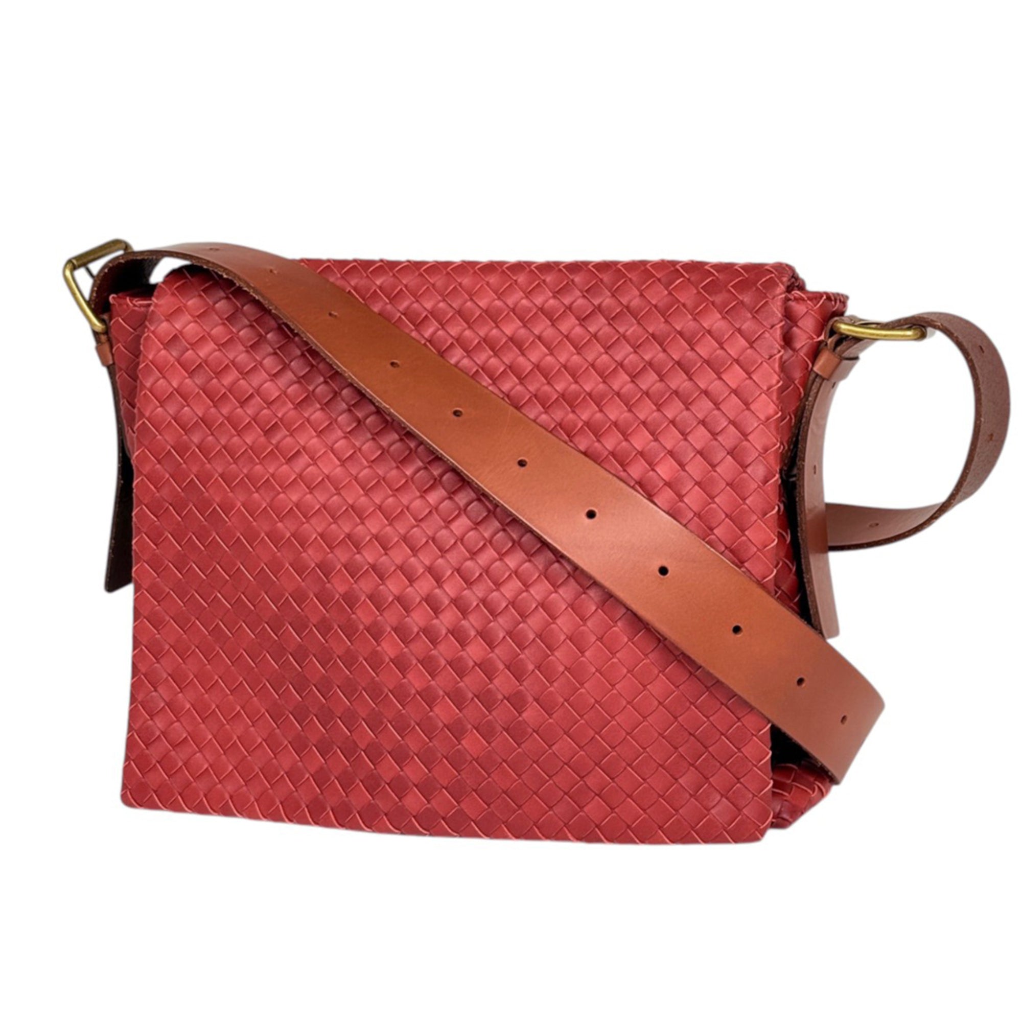 Bottega Veneta Intrecciato Red Color Leather Shoulder Bag (Pre-Owned)