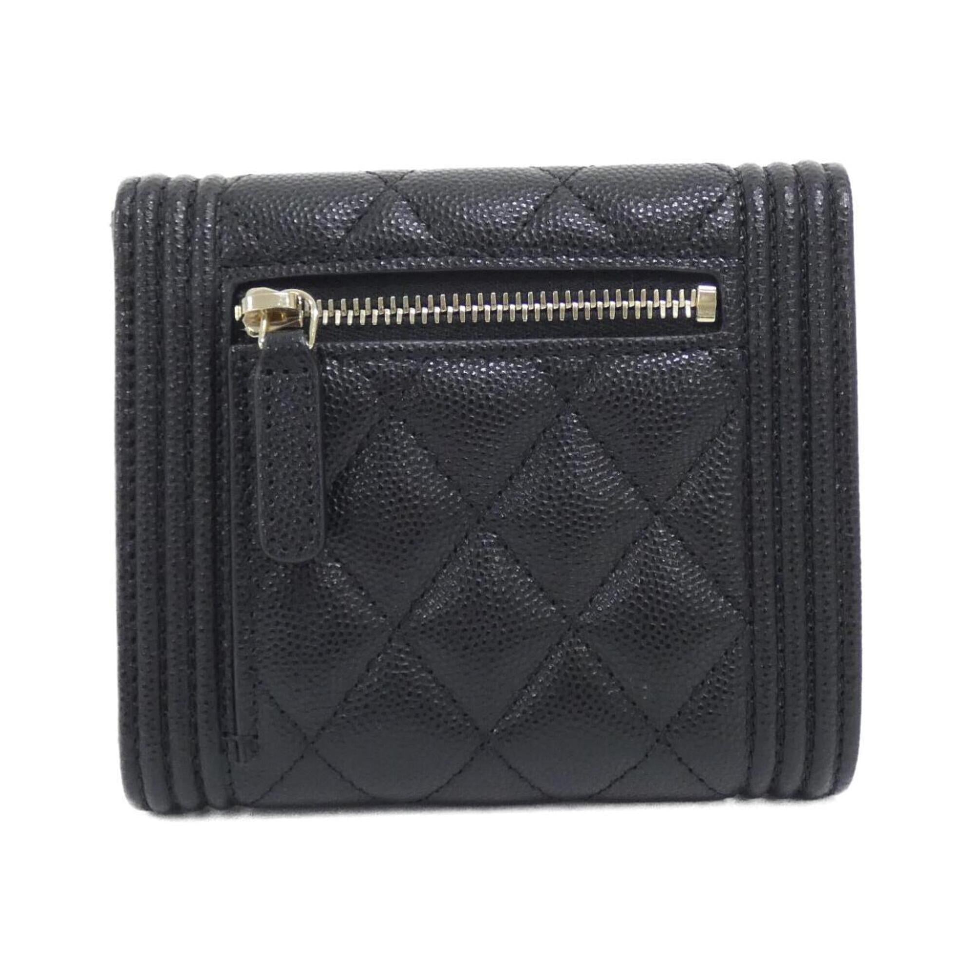 Chanel Black Grained Calfskin Wallet (Tri-Fold) (Pre-Owned)