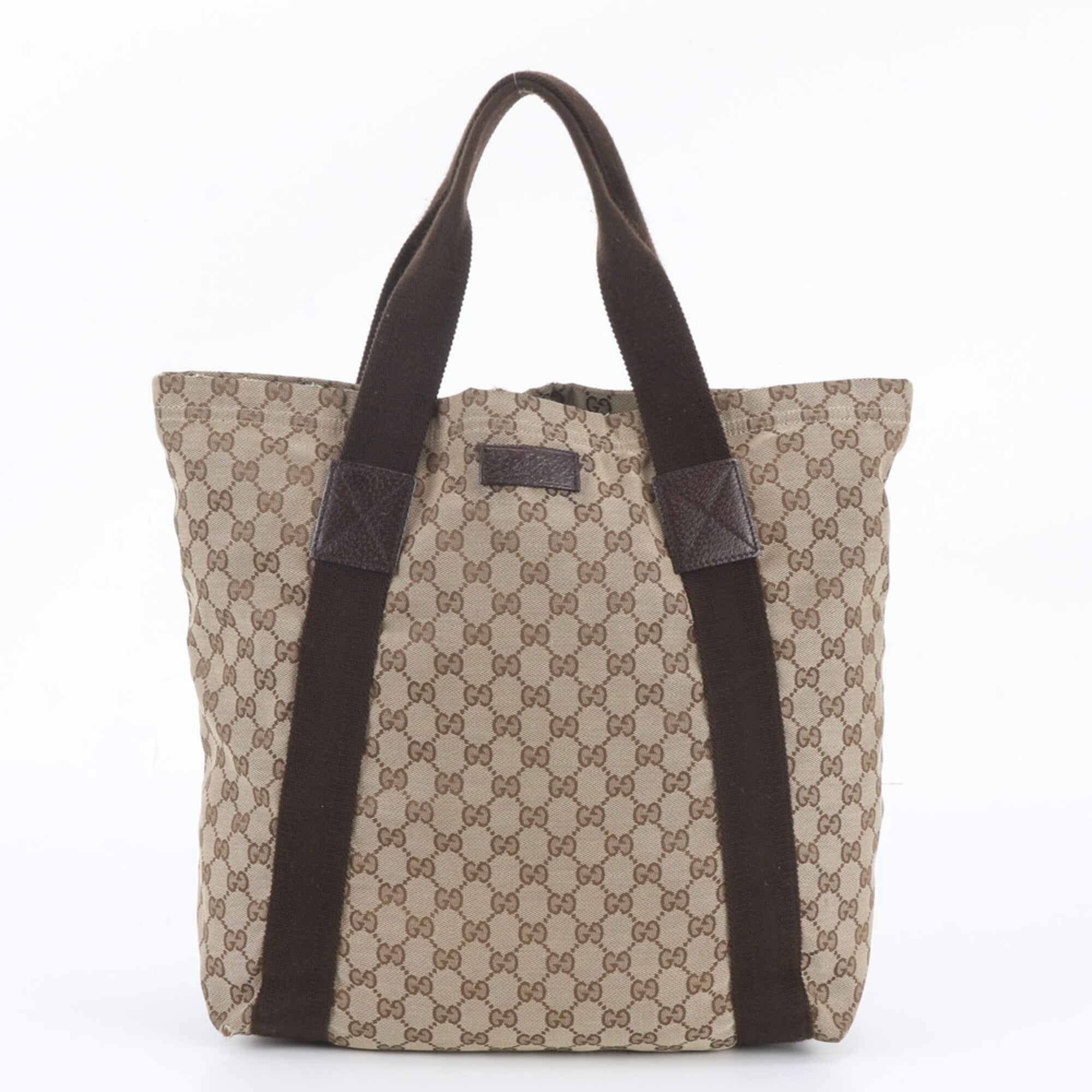 Gucci Brown Leather Canvas Shoulder Bag Tote Bag (Pre-Owned)