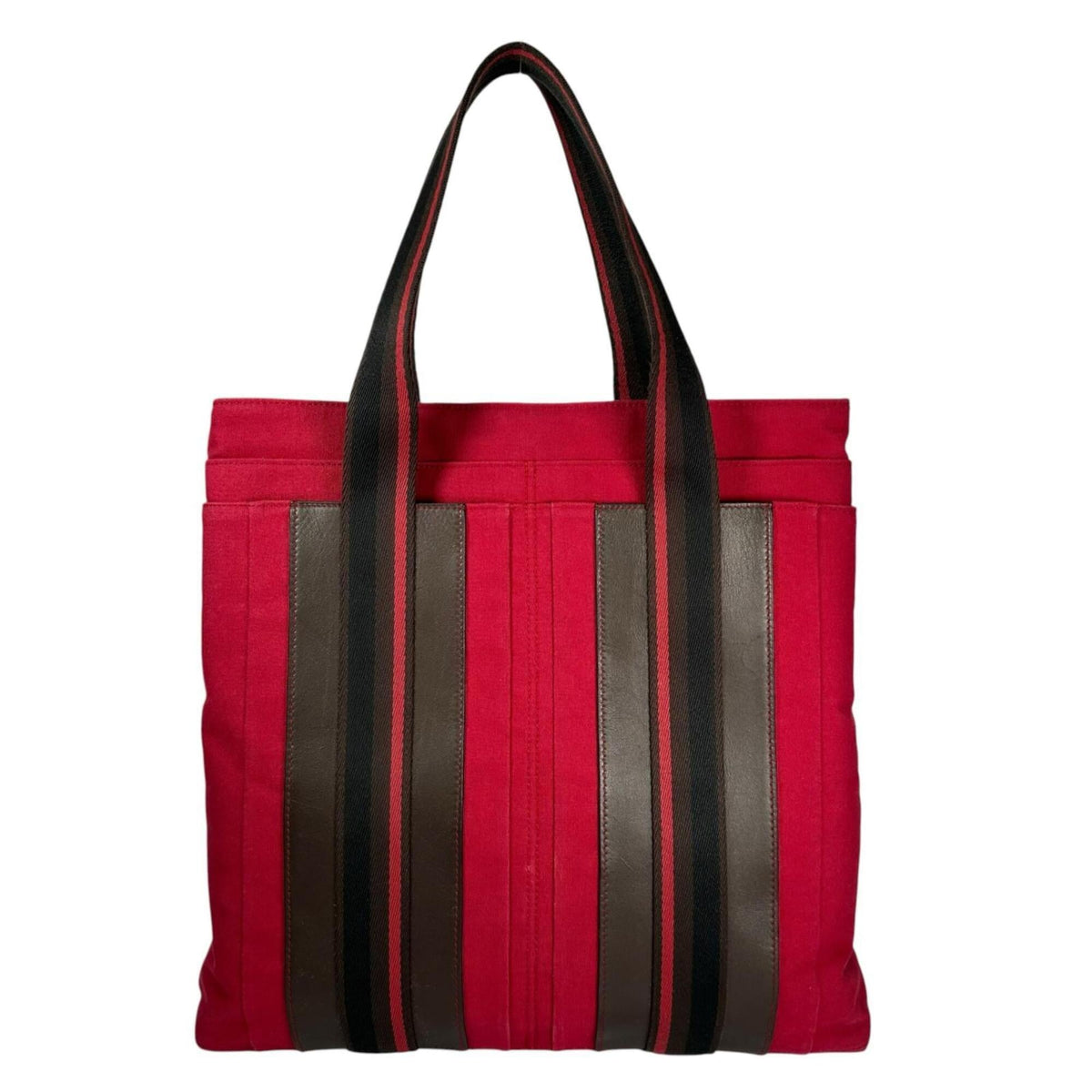 Hermes Black Brown Red Color Canvas Leather Handbag (Pre-Owned)