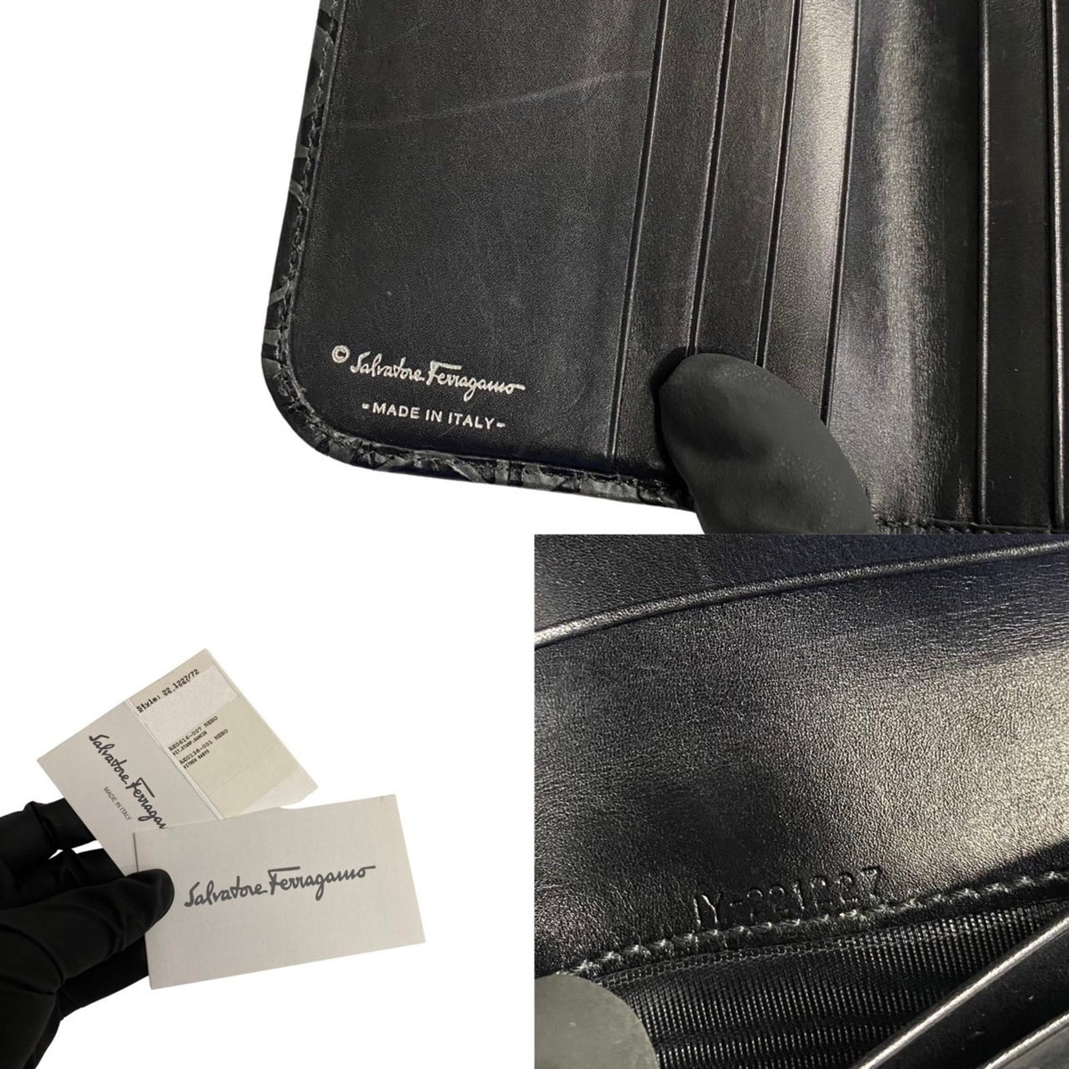 Salvatore Ferragamo Black Gray Leather Wallet (Bi-Fold) (Pre-Owned)
