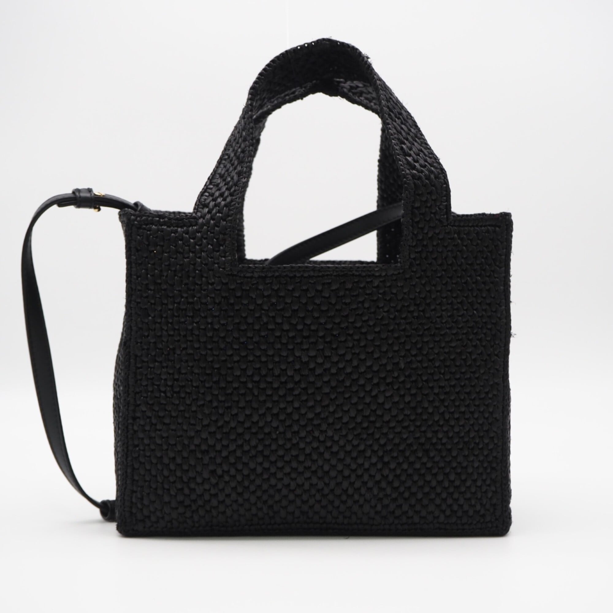 Loewe Black White Raffia Leather Handbag (Pre-Owned)