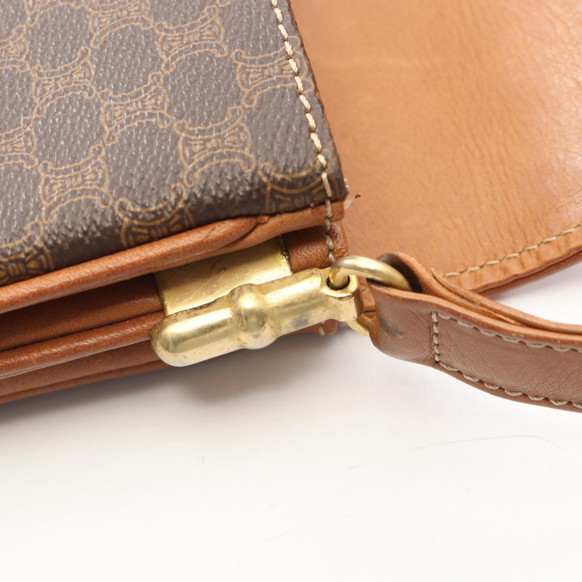 Celine Brown Coated Canvas Leather Handbag Shoulder Bag (Pre-Owned)