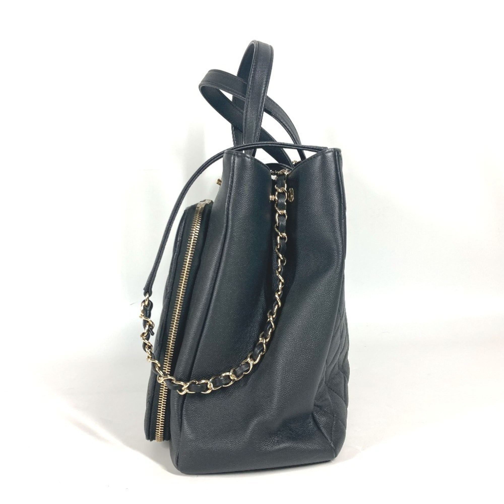 Chanel Black Grained Calfskin Shoulder Bag Tote Bag (Pre-Owned)