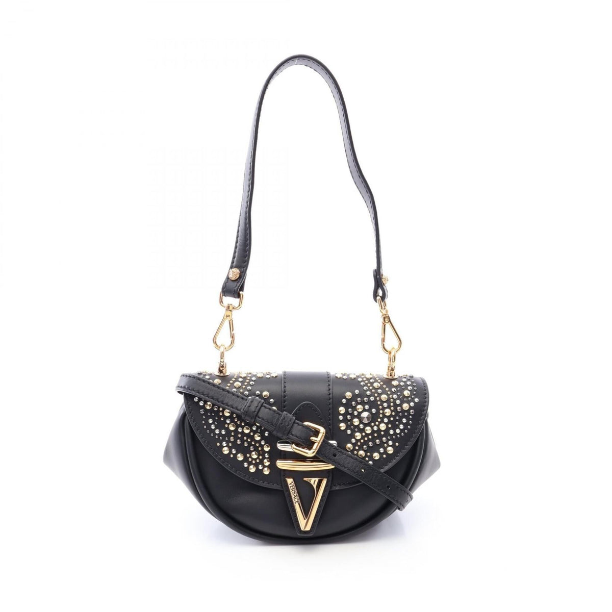 Versace Black Leather Handbag Shoulder Bag (Pre-Owned)