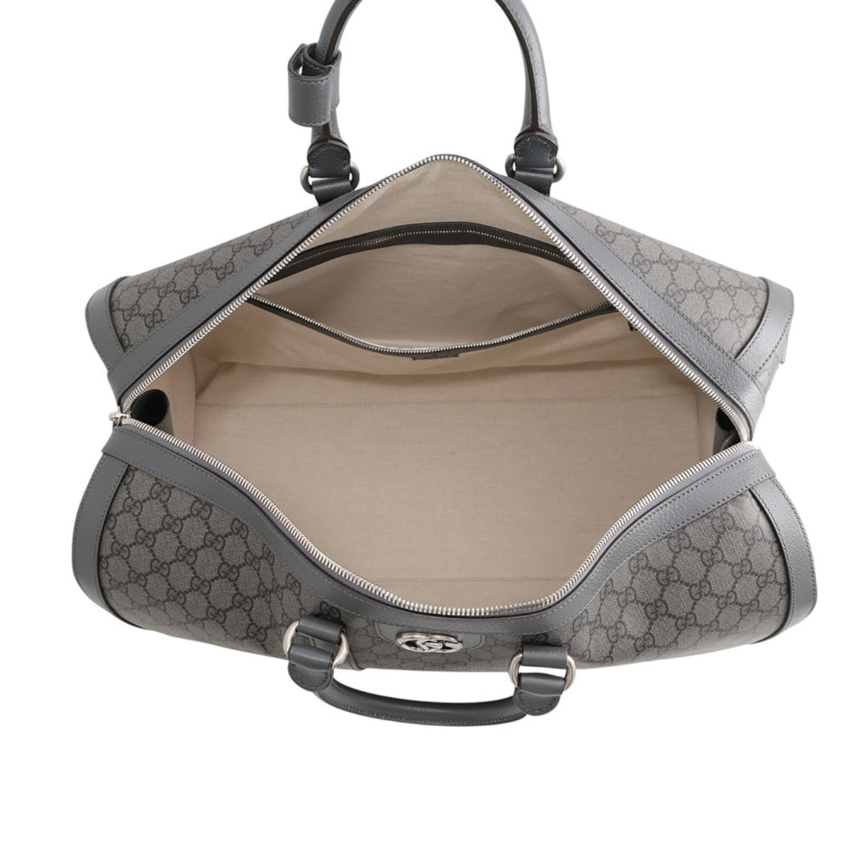 Gucci Gray Gg Supreme Leather Boston Bag Handbag (Pre-Owned)