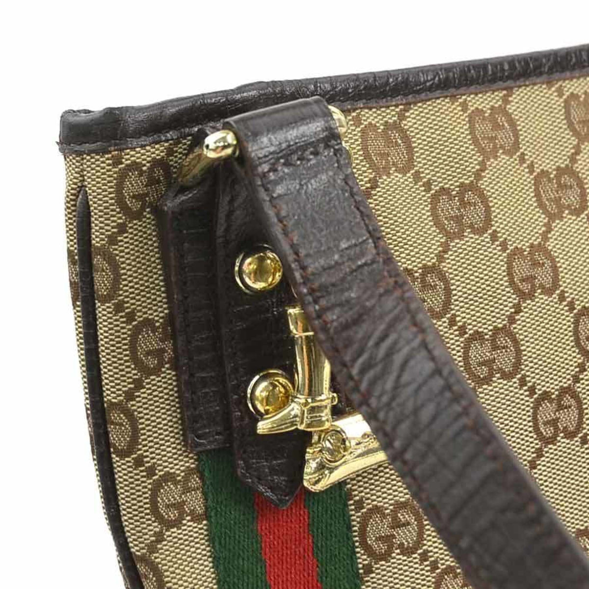 Gucci Brown Brown Gg Gg Canvas Leather Shoulder Bag (Pre-Owned)