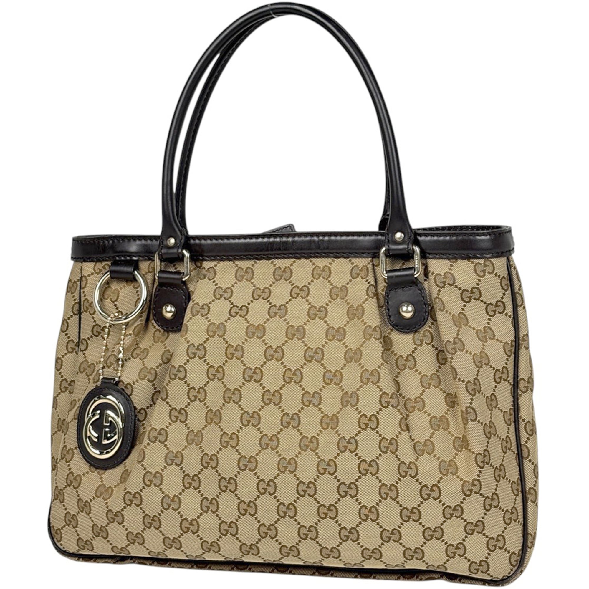 Gucci Sukey Beige Brown Gg Canvas Leather Tote Bag (Pre-Owned)