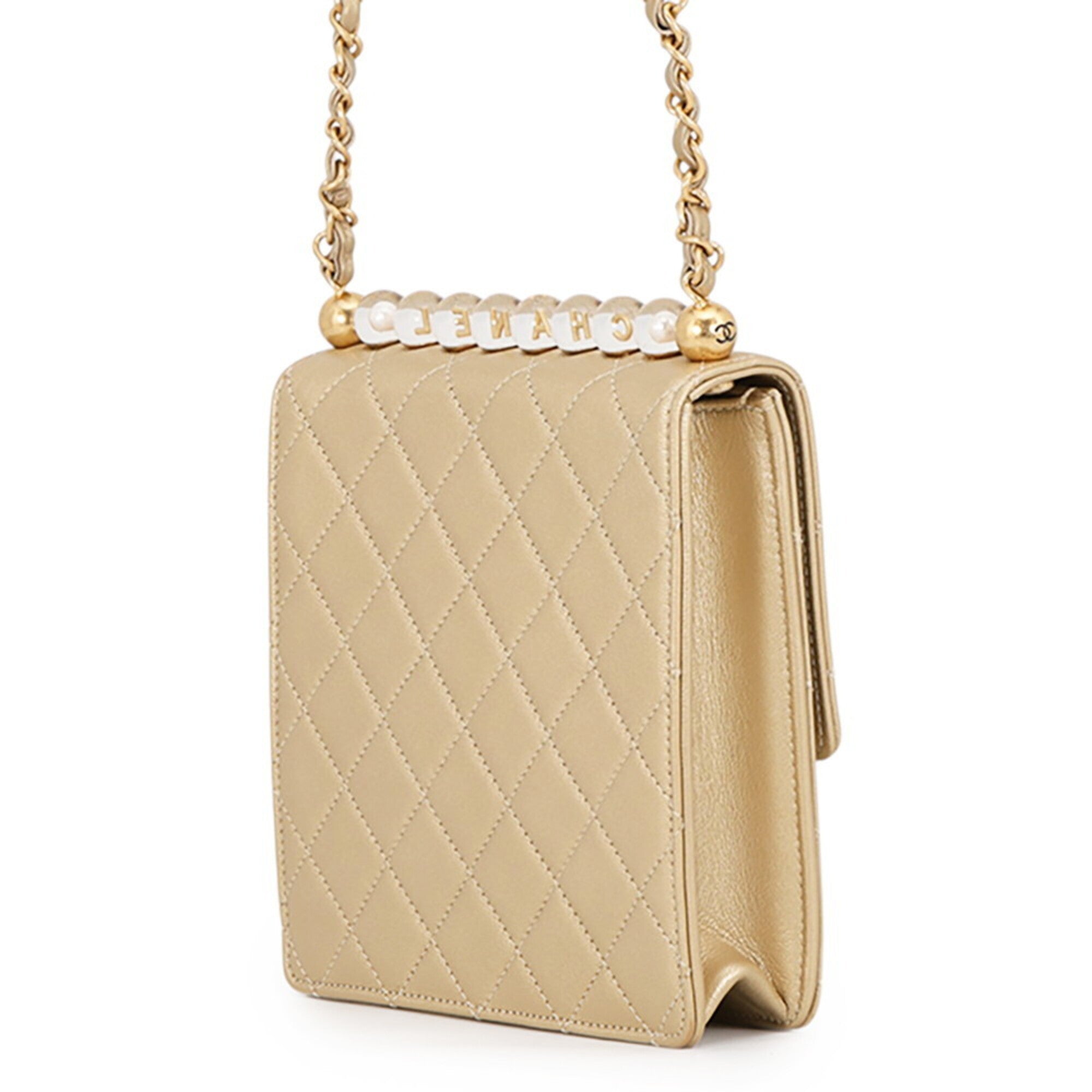 Chanel Champagne Gold Leather Shoulder Bag (Pre-Owned)