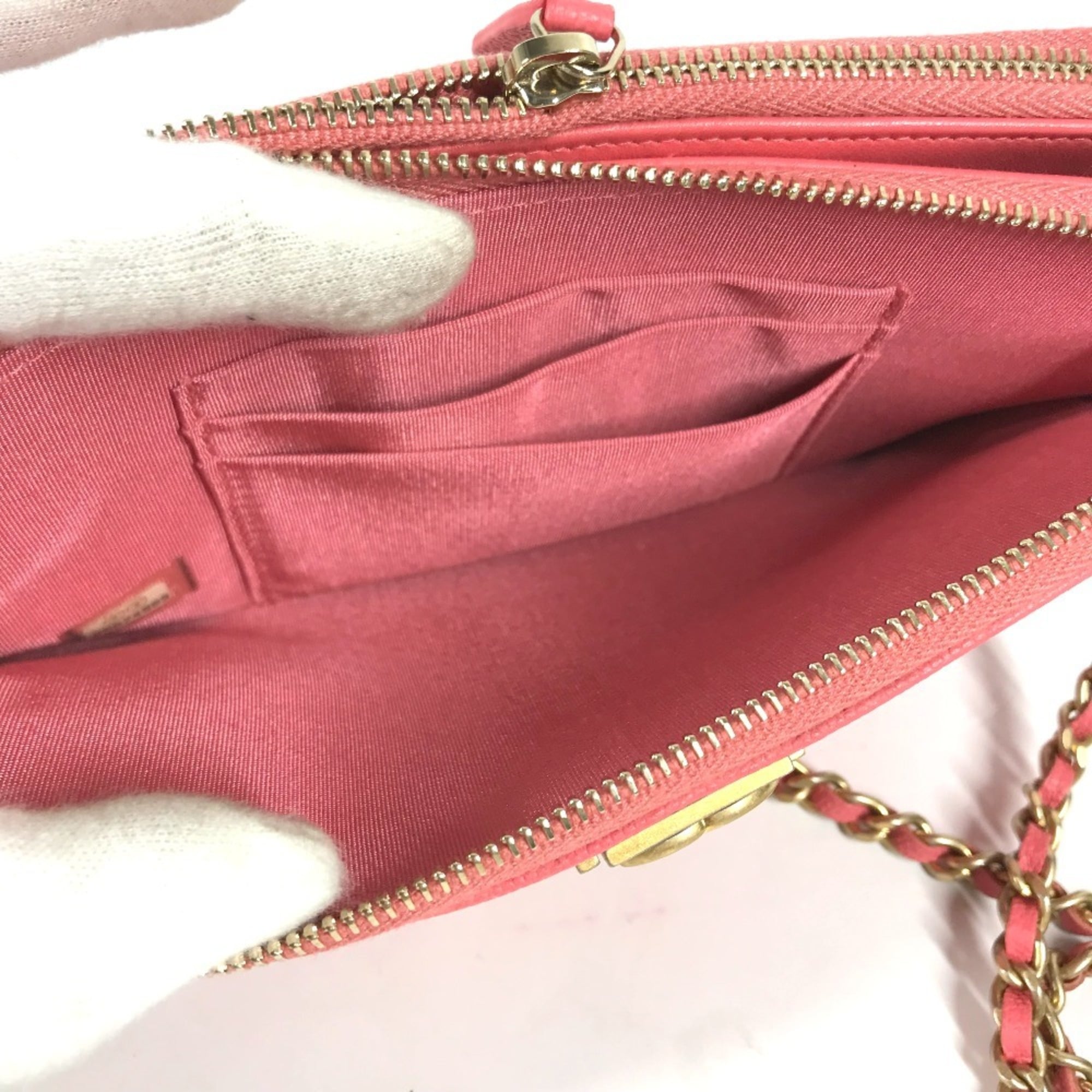 Chanel Boy Chanel Pink Grained Calfskin Chain/Shoulder Wallet (Pre-Owned)