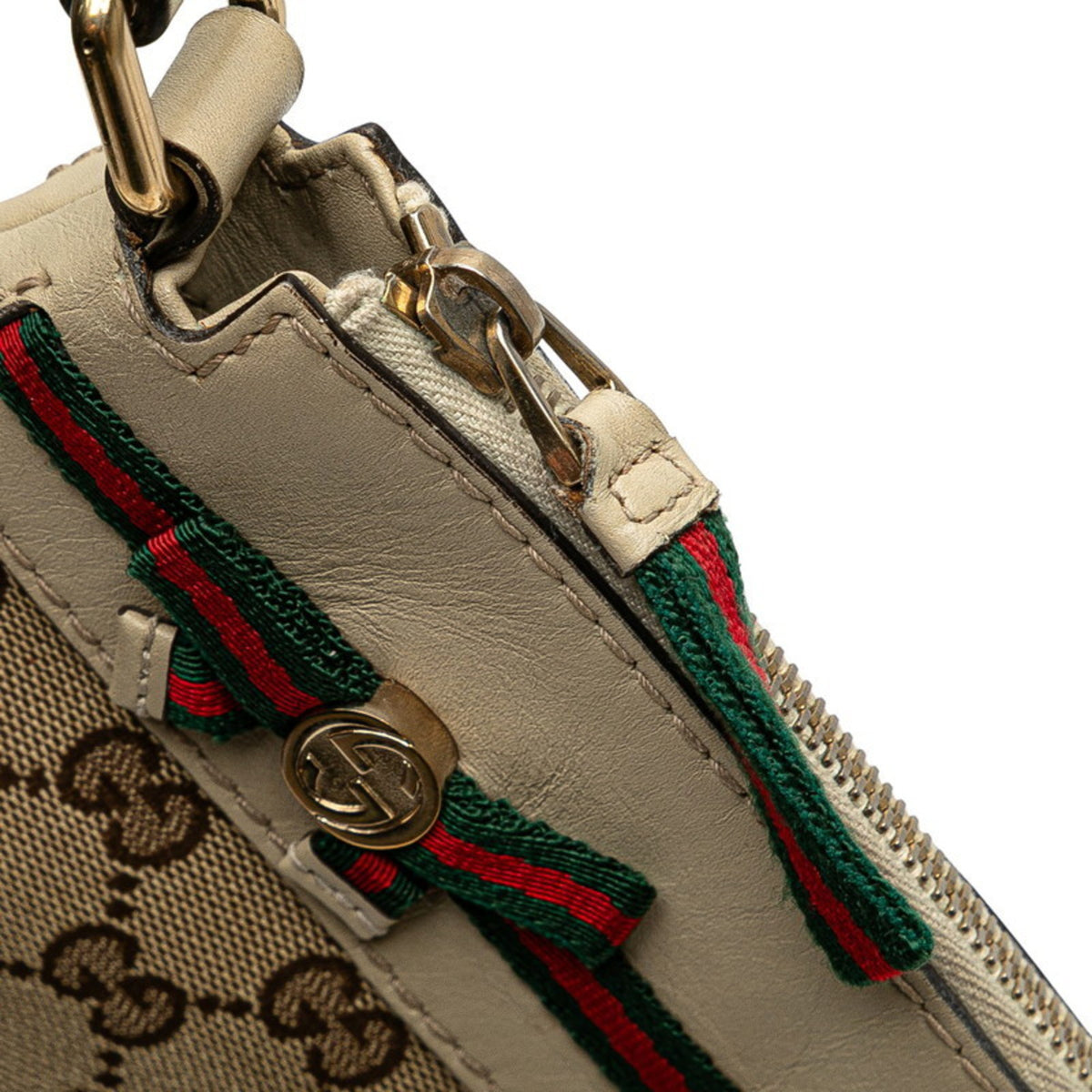 Gucci Gg Canvas Beige Gg Canvas Leather Shoulder Bag (Pre-Owned)