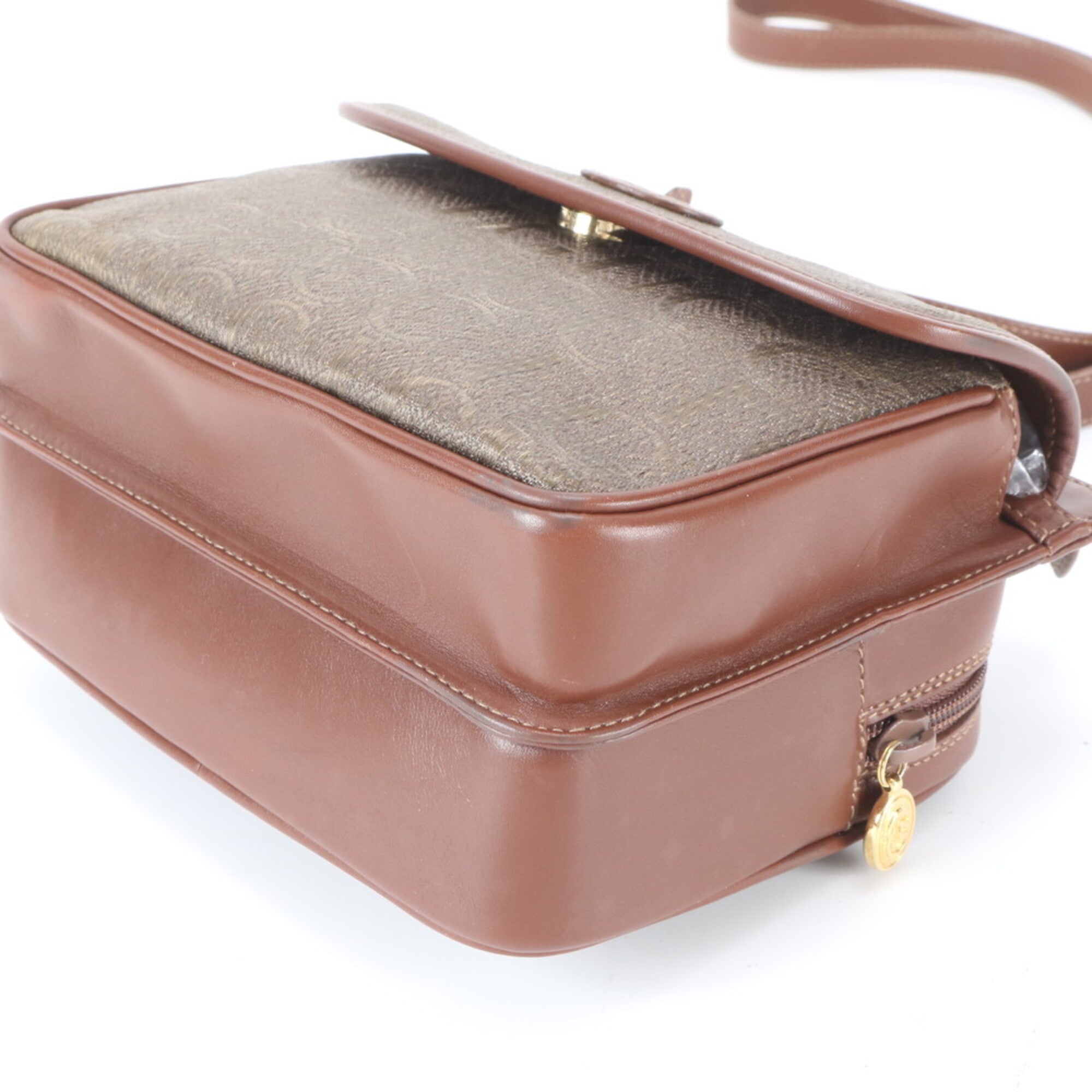 Gucci Brown Leather Canvas Shoulder Bag (Pre-Owned)
