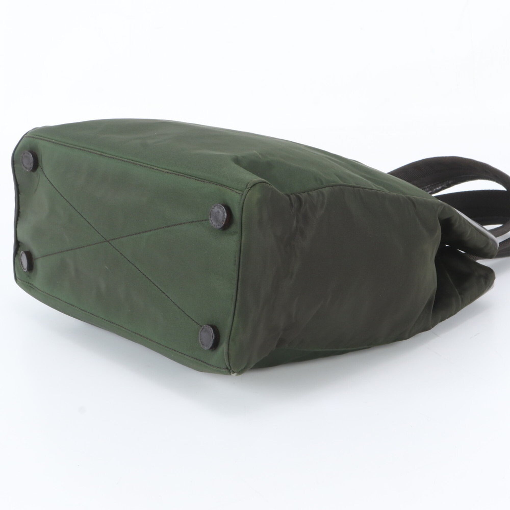 Prada Green Leather Nylon Handbag Shoulder Bag Tote Bag (Pre-Owned)