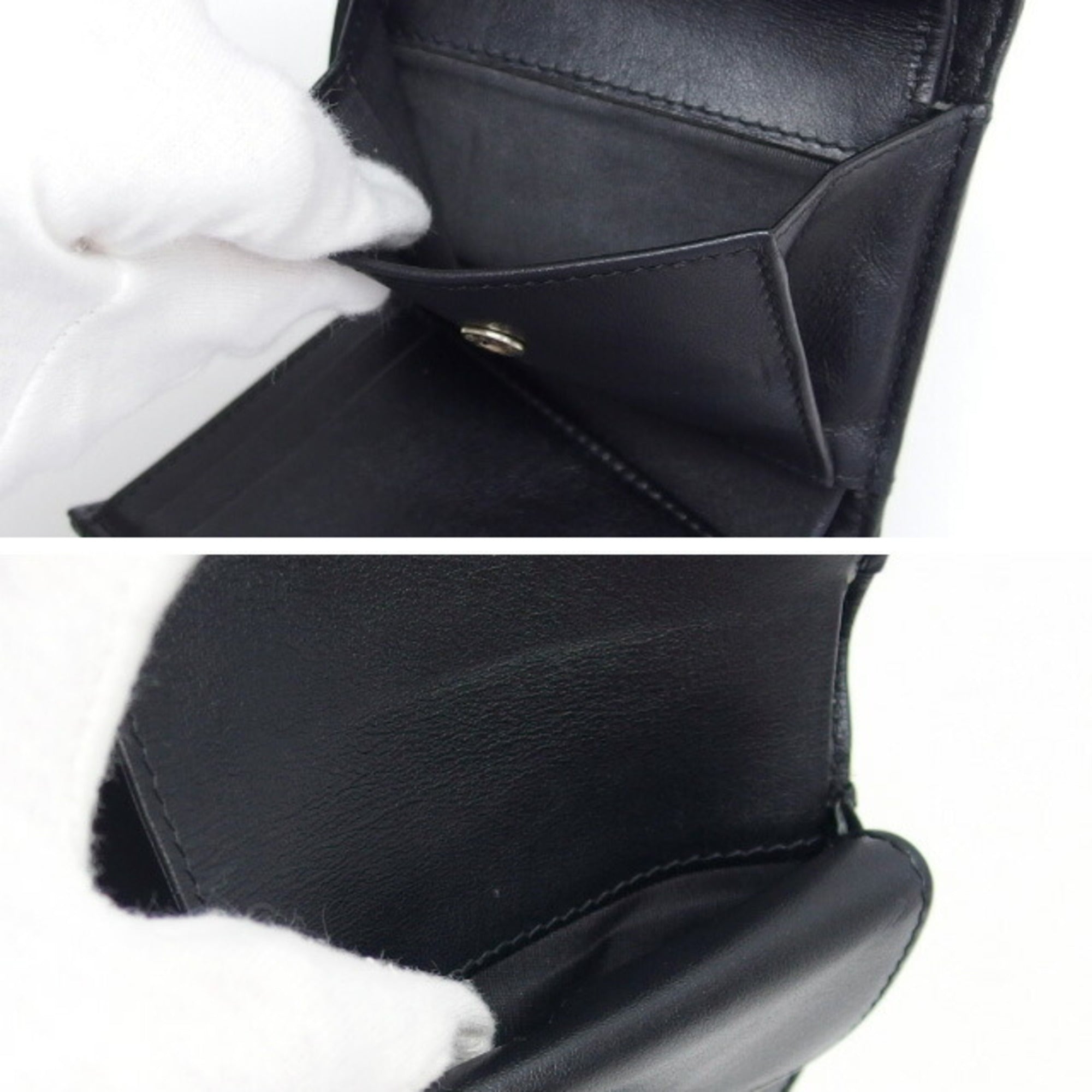 Chanel Black Grained Calfskin Wallet (Tri-Fold) (Pre-Owned)