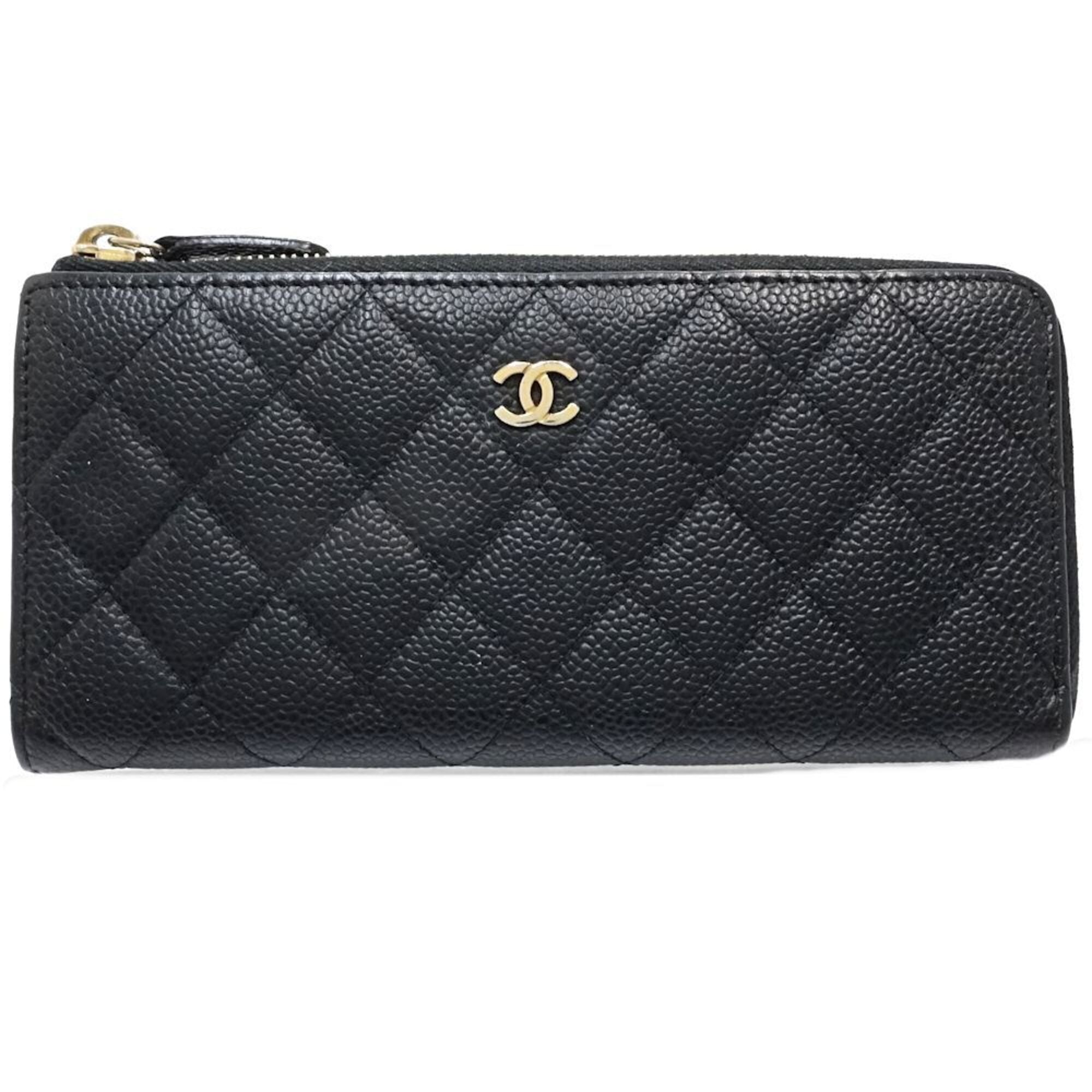 Chanel Matelasse Black Grained Calfskin Long Wallet (Bi-Fold) (Pre-Owned)