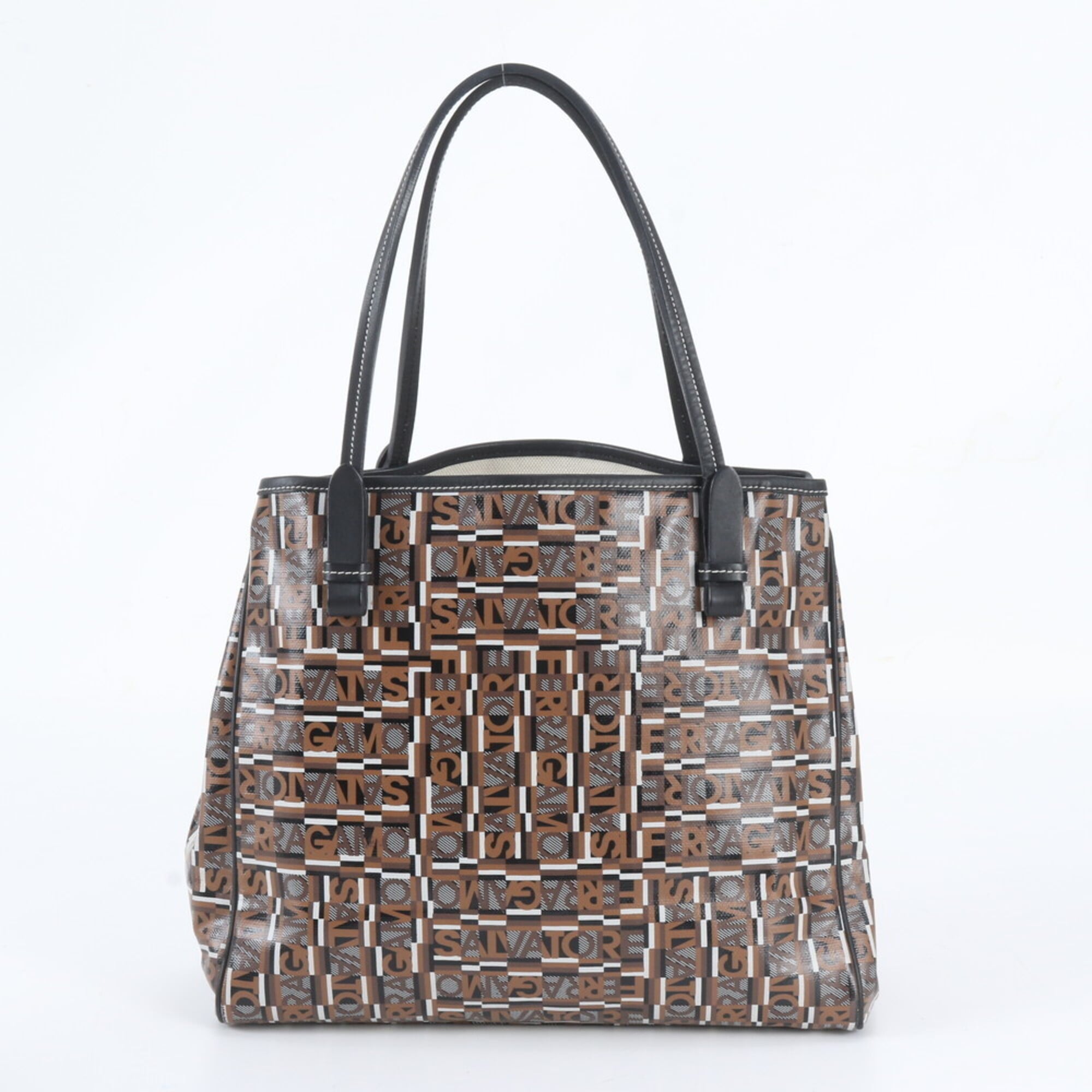 Salvatore Ferragamo Brown Leather Coated Canvas Shoulder Bag Tote Bag (Pre-Owned)