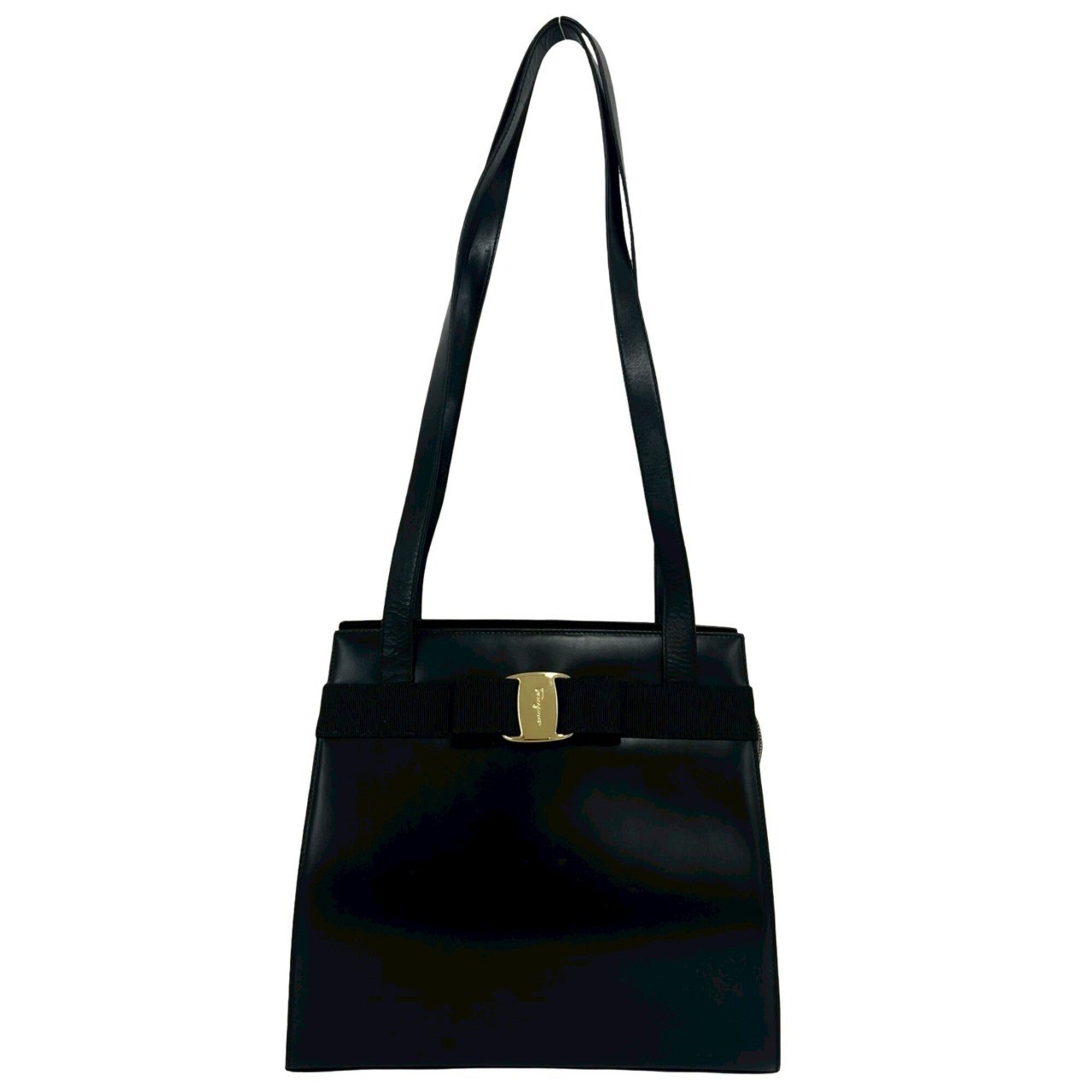 Salvatore Ferragamo Black Leather Shoulder Bag Tote Bag (Pre-Owned)
