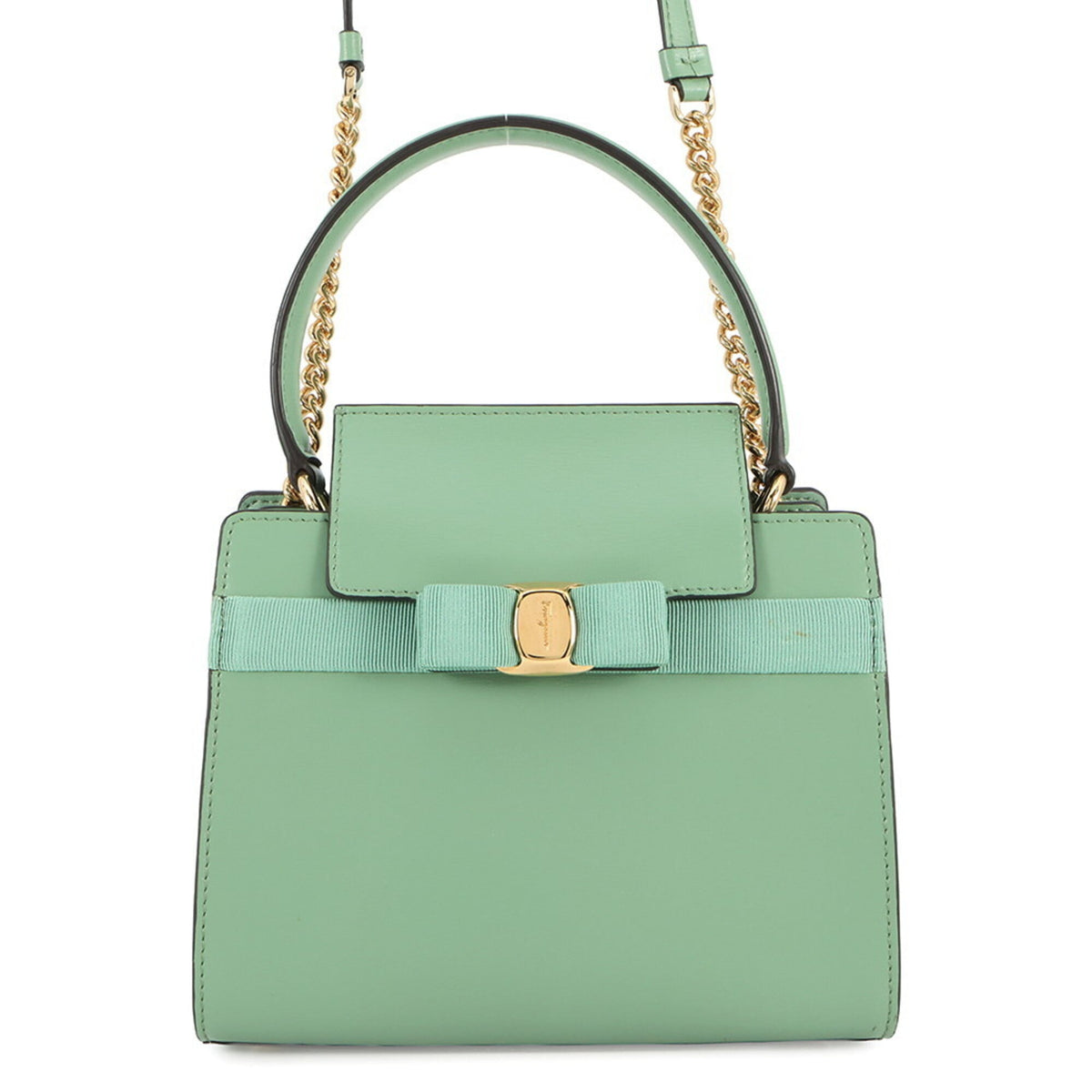 Salvatore Ferragamo Light Green Leather Shoulder Bag (Pre-Owned)