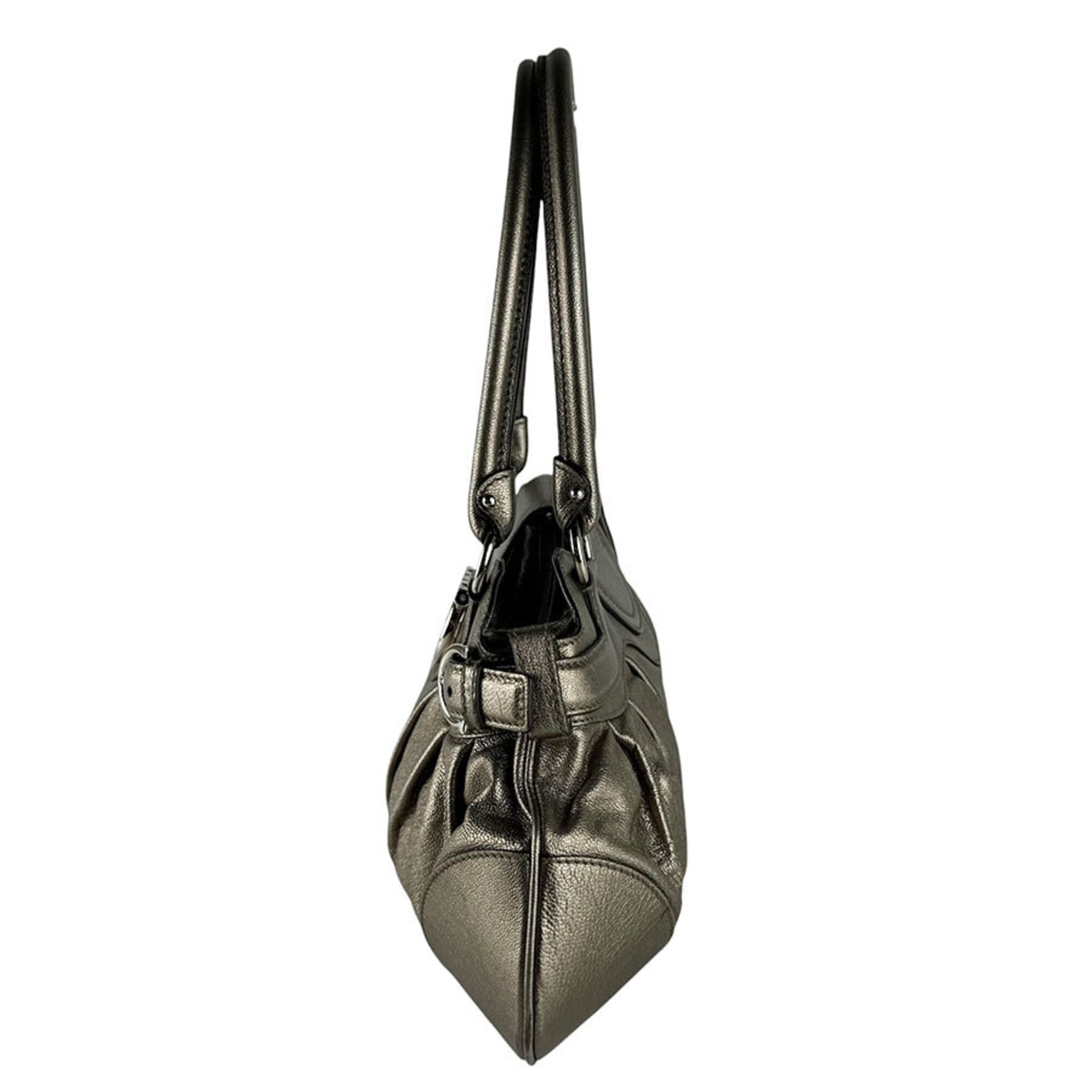 Salvatore Ferragamo Khaki Metallic Leather Handbag (Pre-Owned)