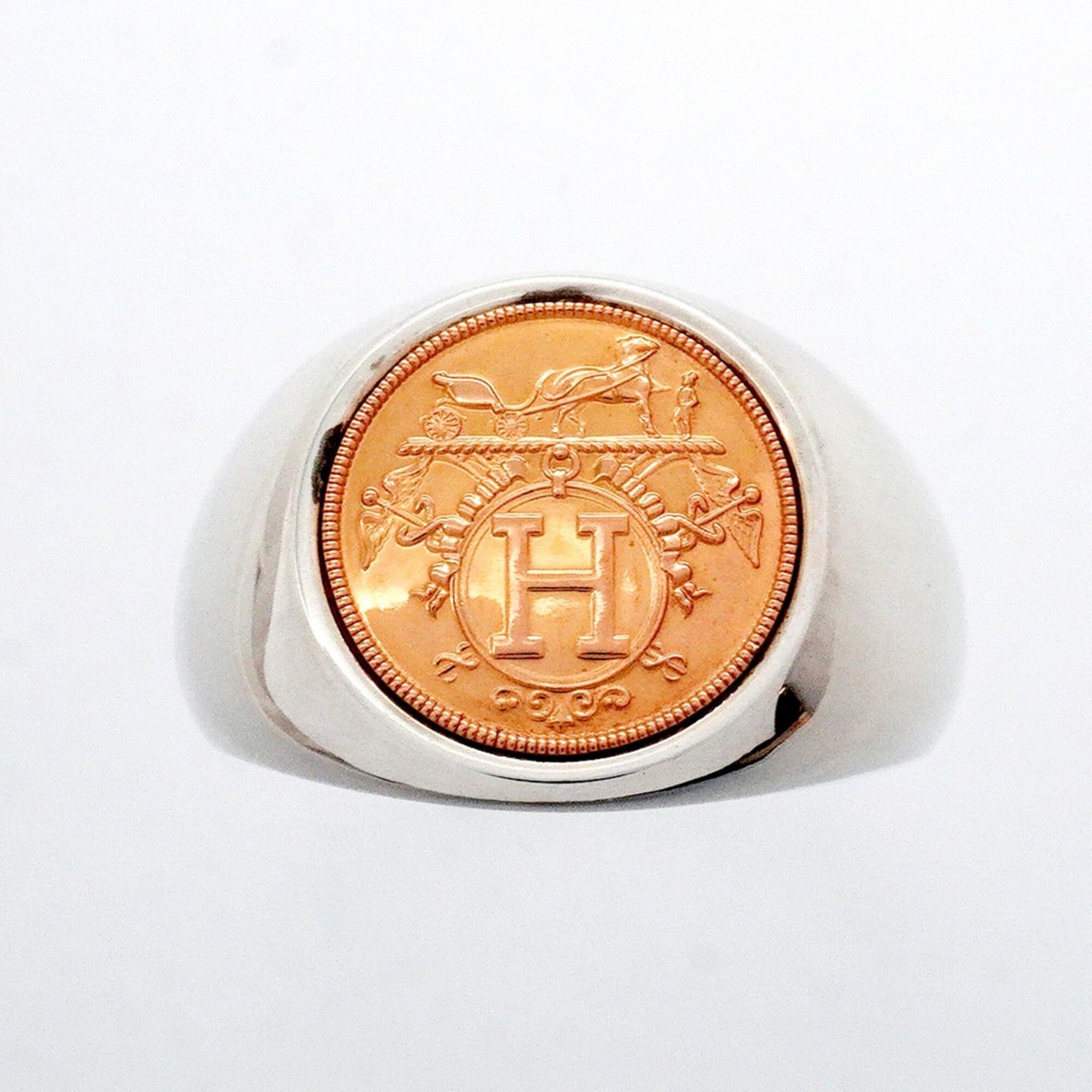 Hermes Pink Gold (18K) Silver 925 Band Ring (Pre-Owned)