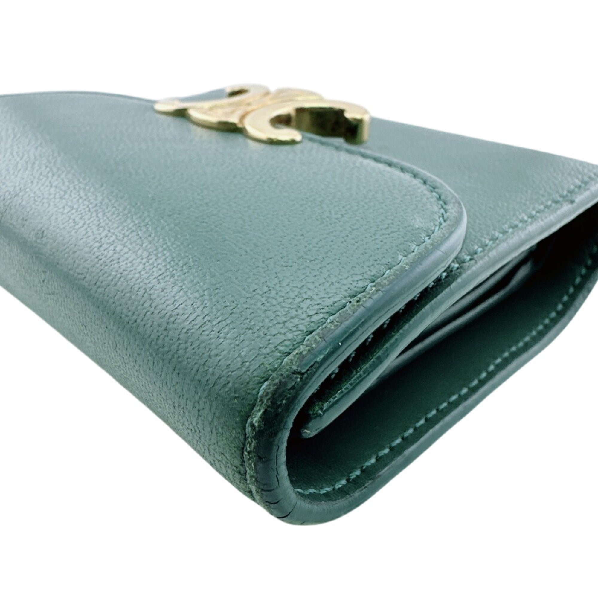Celine Green Leather Wallet (Tri-Fold) (Pre-Owned)