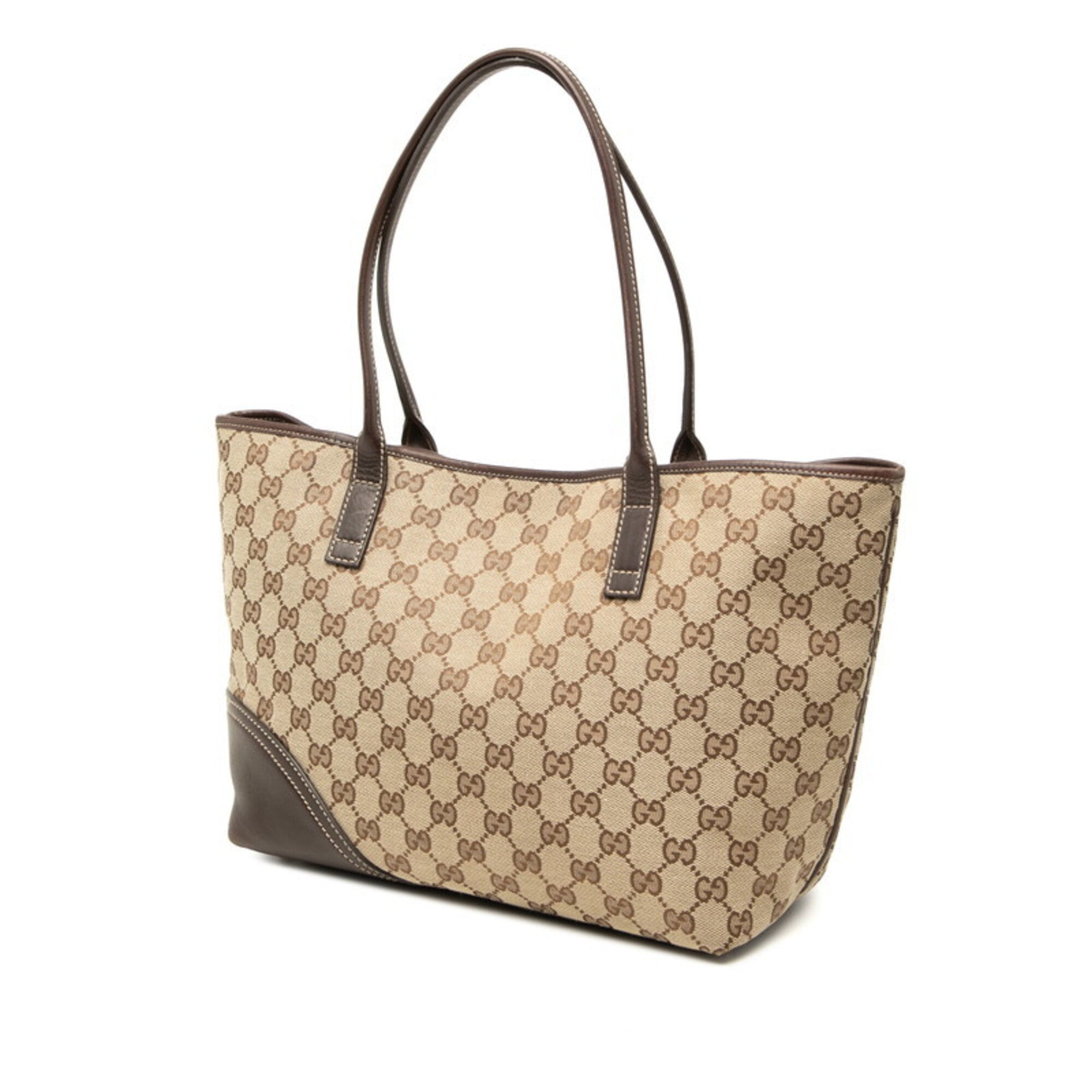 Gucci Beige Brown Canvas Leather Handbag Tote Bag (Pre-Owned)
