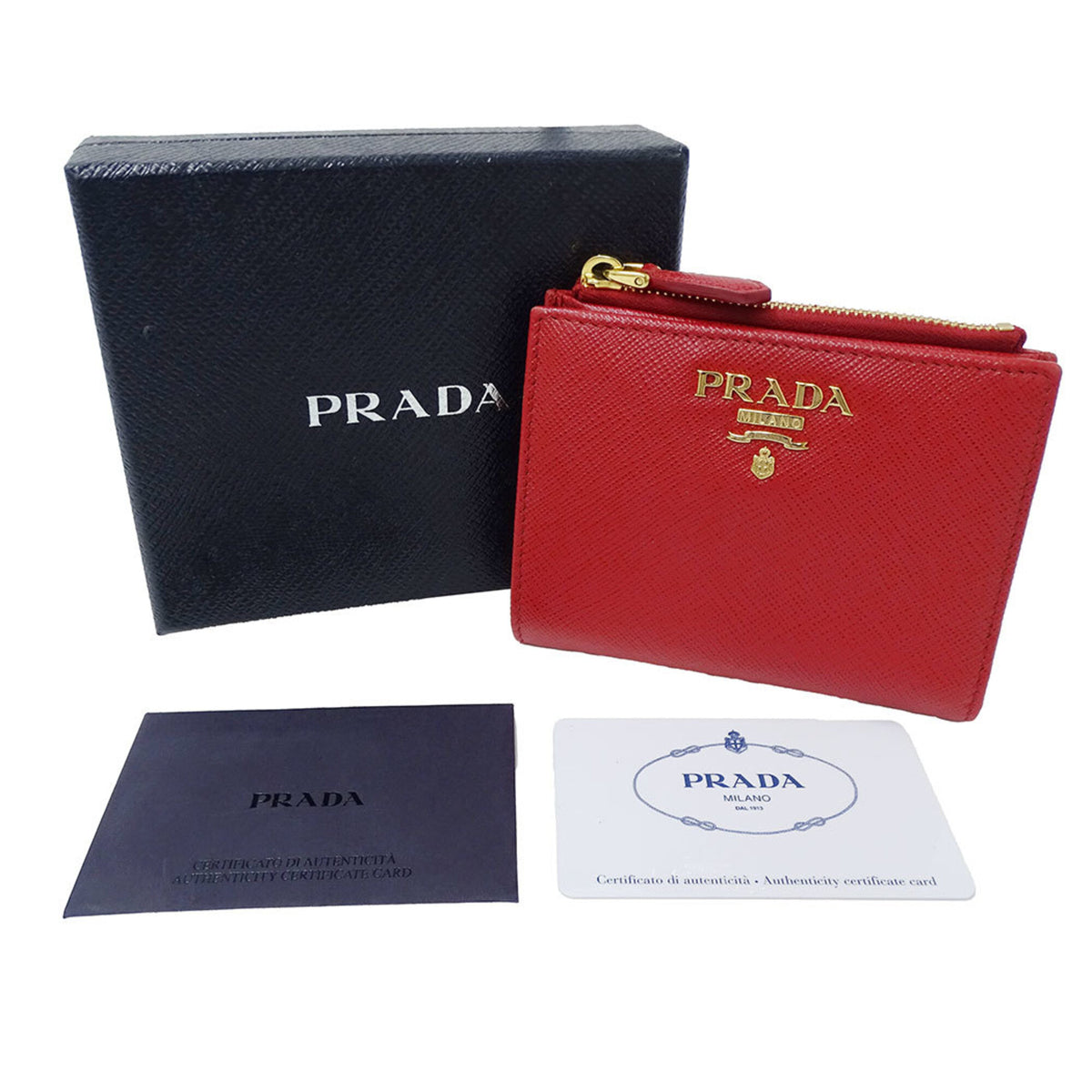 Prada Red Color Saffiano Wallet (Bi-Fold) (Pre-Owned)
