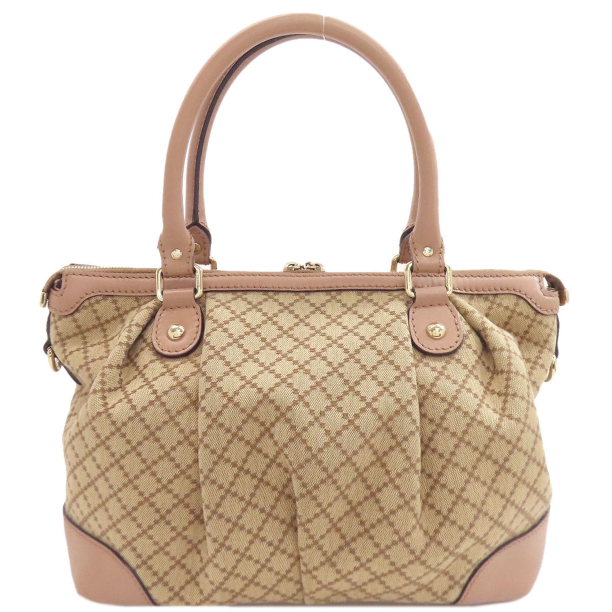Gucci Diamante Beige Pink Beige Canvas Handbag (Pre-Owned)