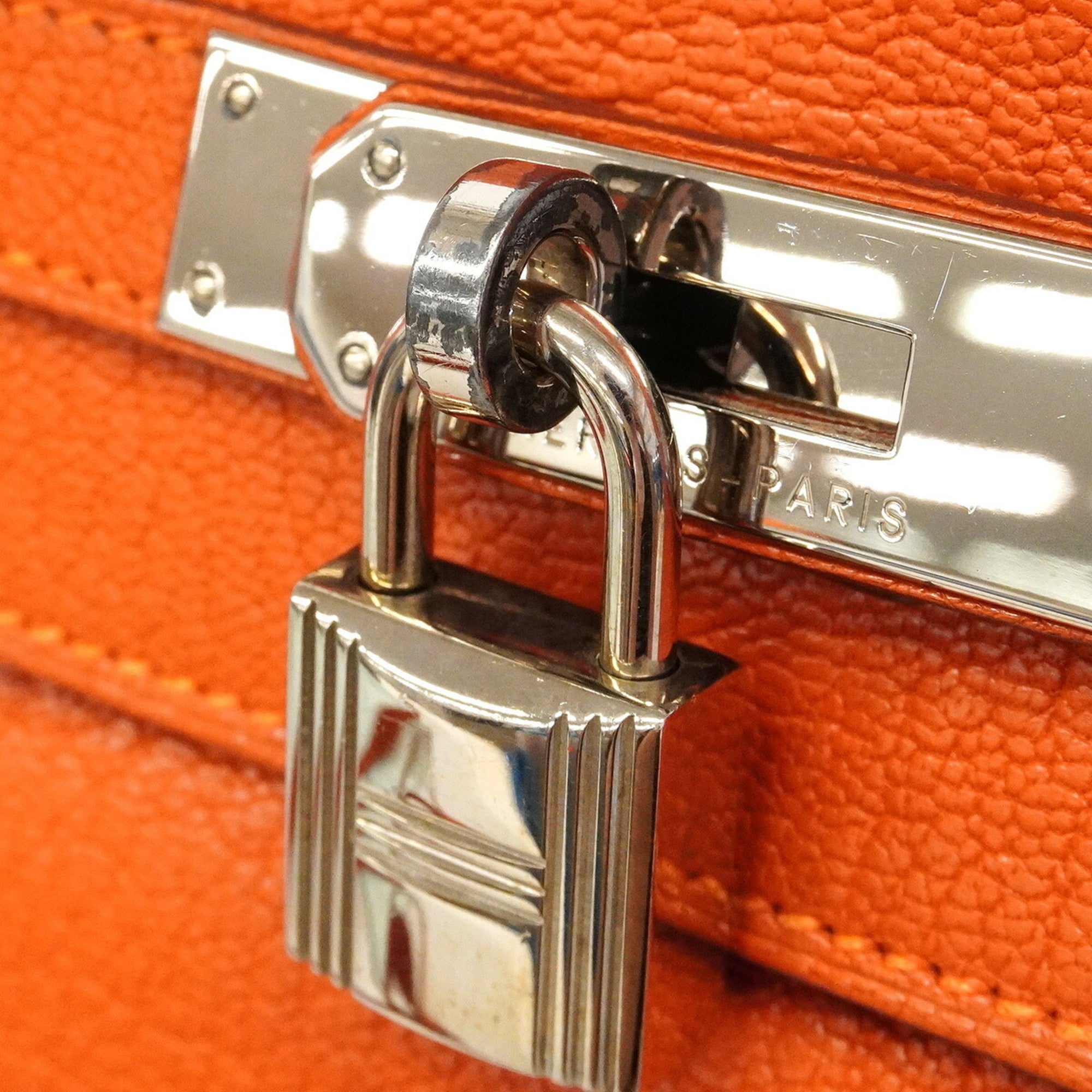 Hermes Orange Chevre Leather Handbag (Pre-Owned)
