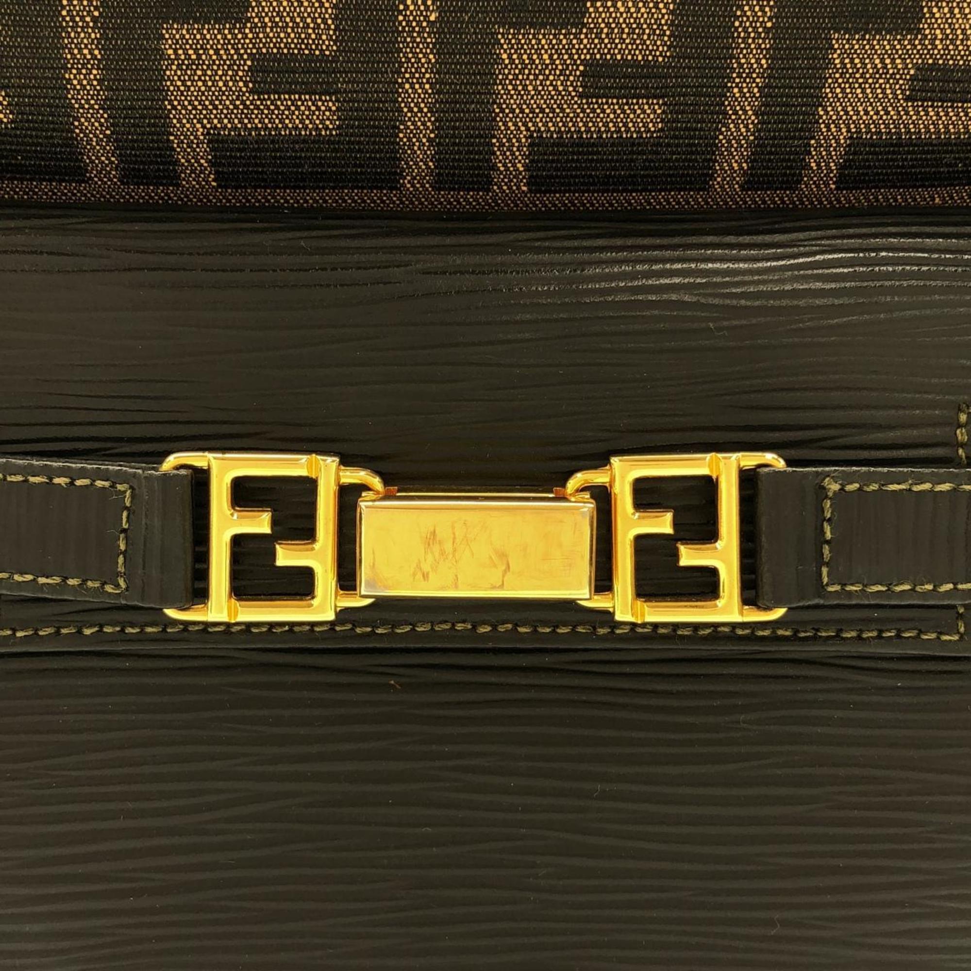 Fendi Black Brown Canvas Leather Backpack (Pre-Owned)