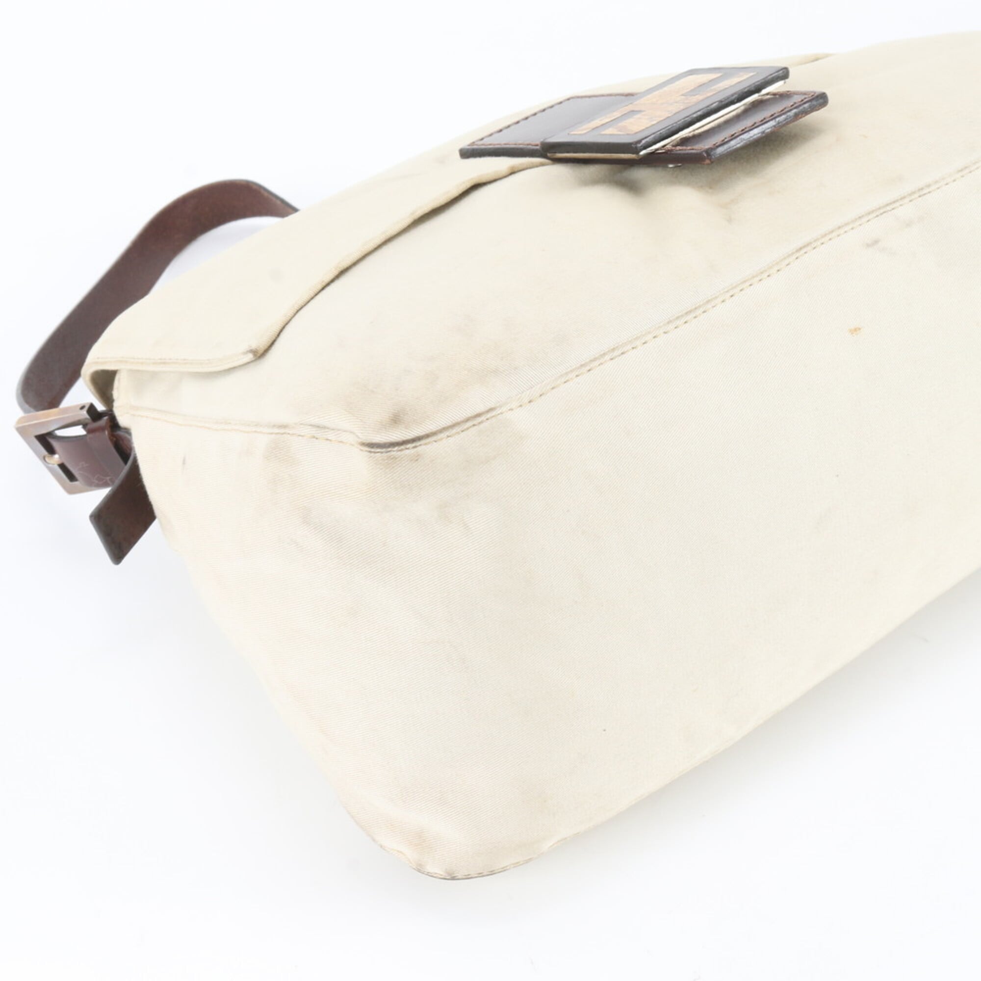 Fendi Beige Brown Leather Canvas Handbag Shoulder Bag (Pre-Owned)