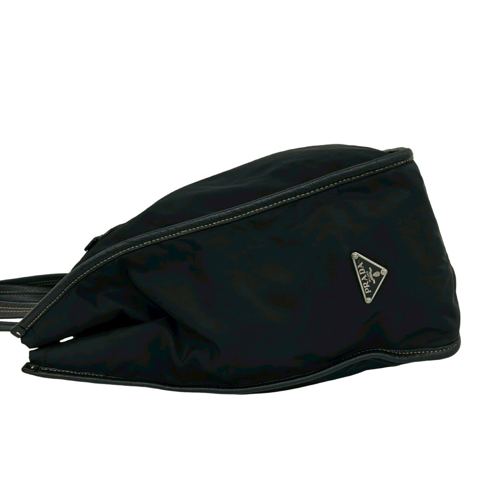 Prada Black Nylon Leather Handbag Tote Bag (Pre-Owned)