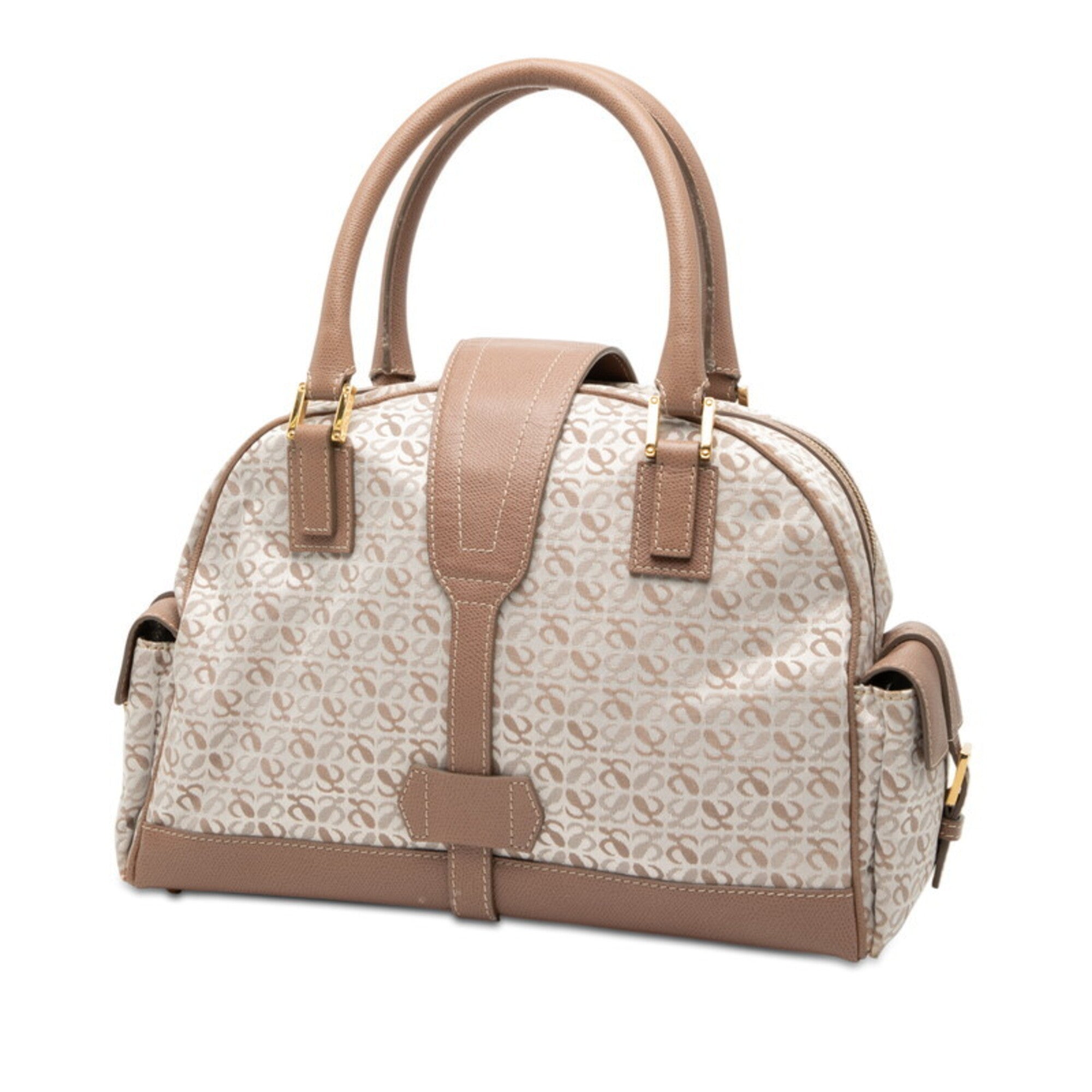 Loewe Pink Beige White Canvas Leather Handbag (Pre-Owned)