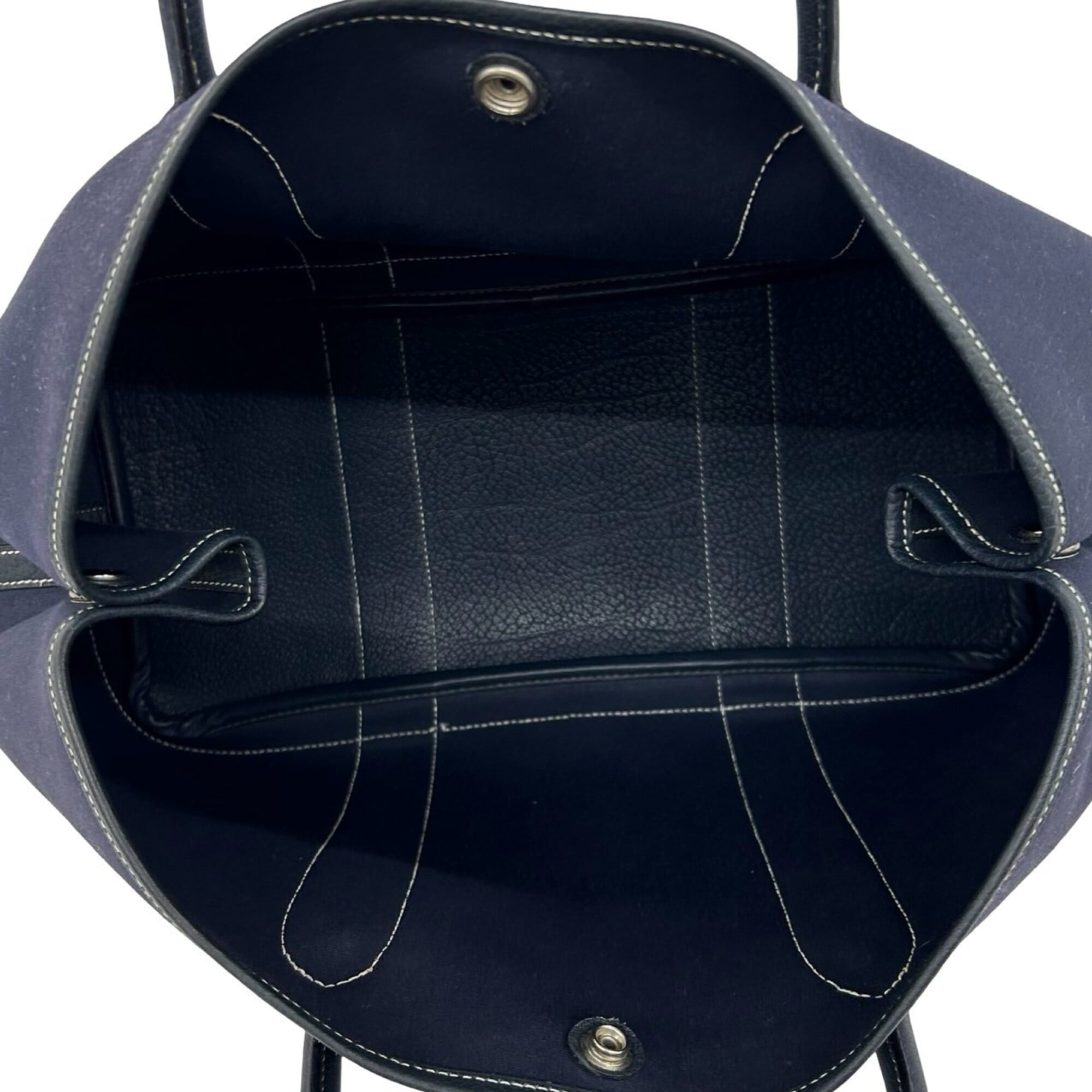 Hermes Black Navy Buffalo Leather Toile H Handbag Tote Bag (Pre-Owned)