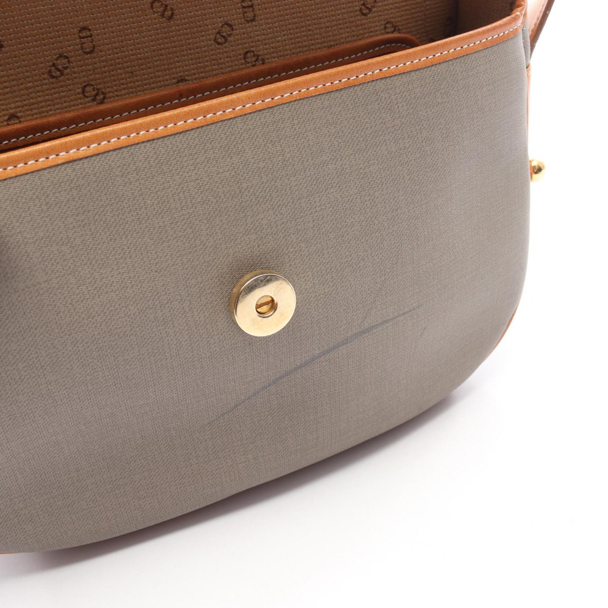 Christian Dior Brown Gray Coated Canvas Leather Handbag Shoulder Bag (Pre-Owned)