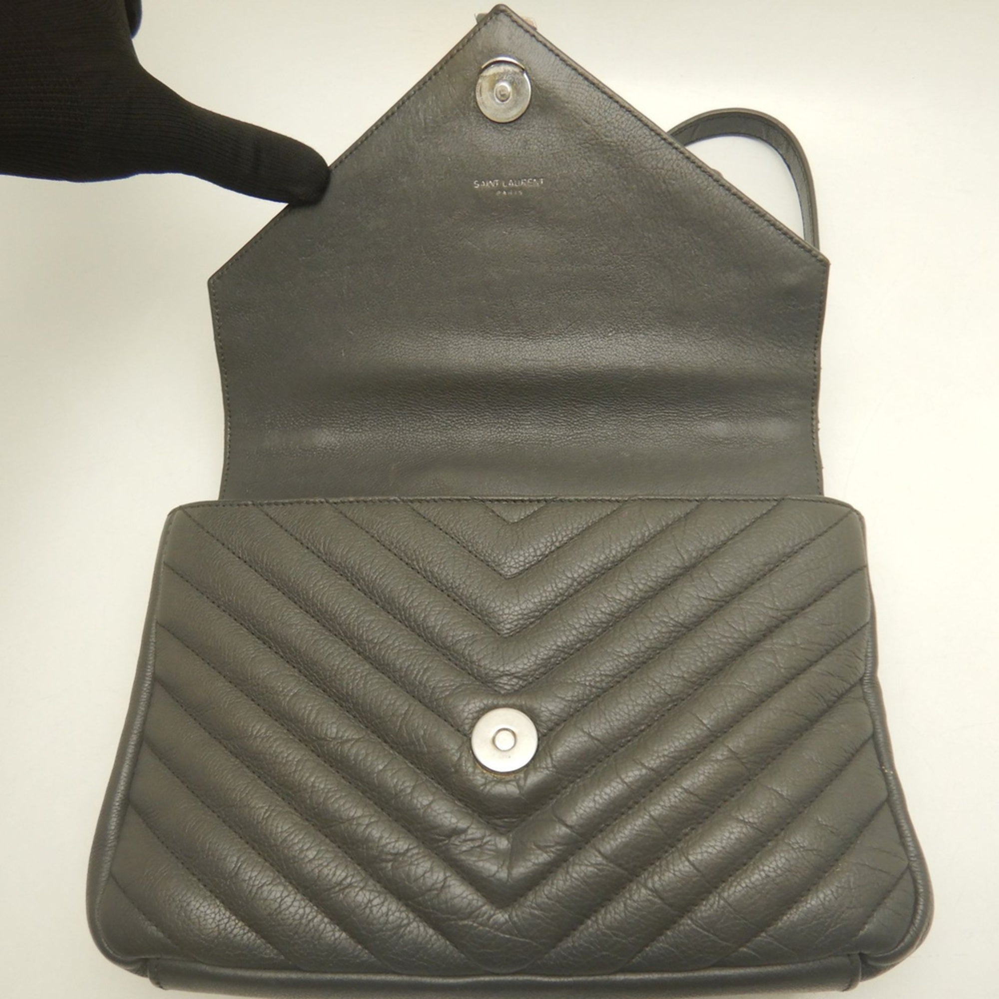Yves Saint Laurent Gray Leather Handbag School Bag (Pre-Owned)