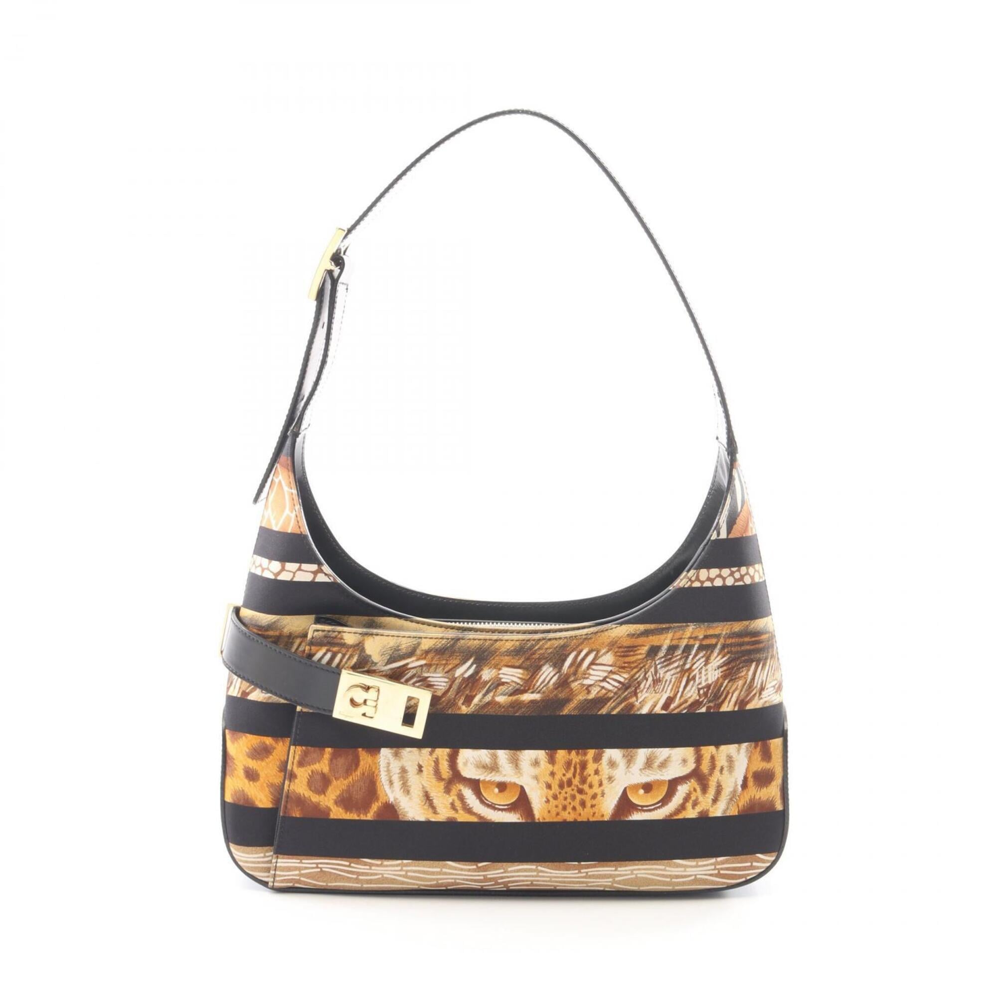Salvatore Ferragamo Black Brown Canvas Leather Handbag Shoulder Bag (Pre-Owned)