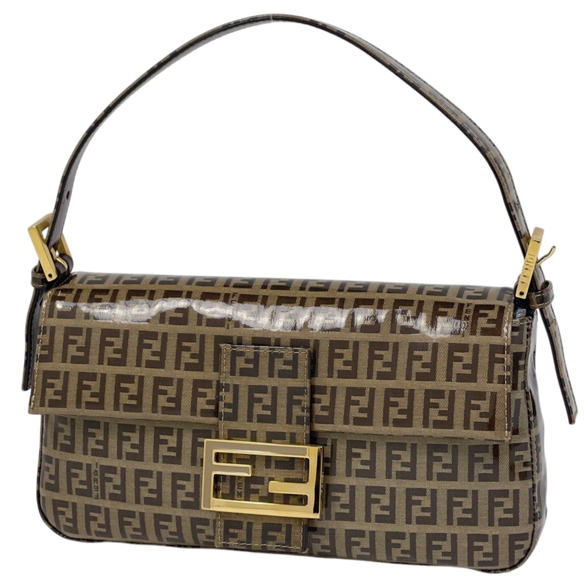 Fendi Zucchino Beige Brown Coated Canvas Leather Shoulder Bag (Pre-Owned)