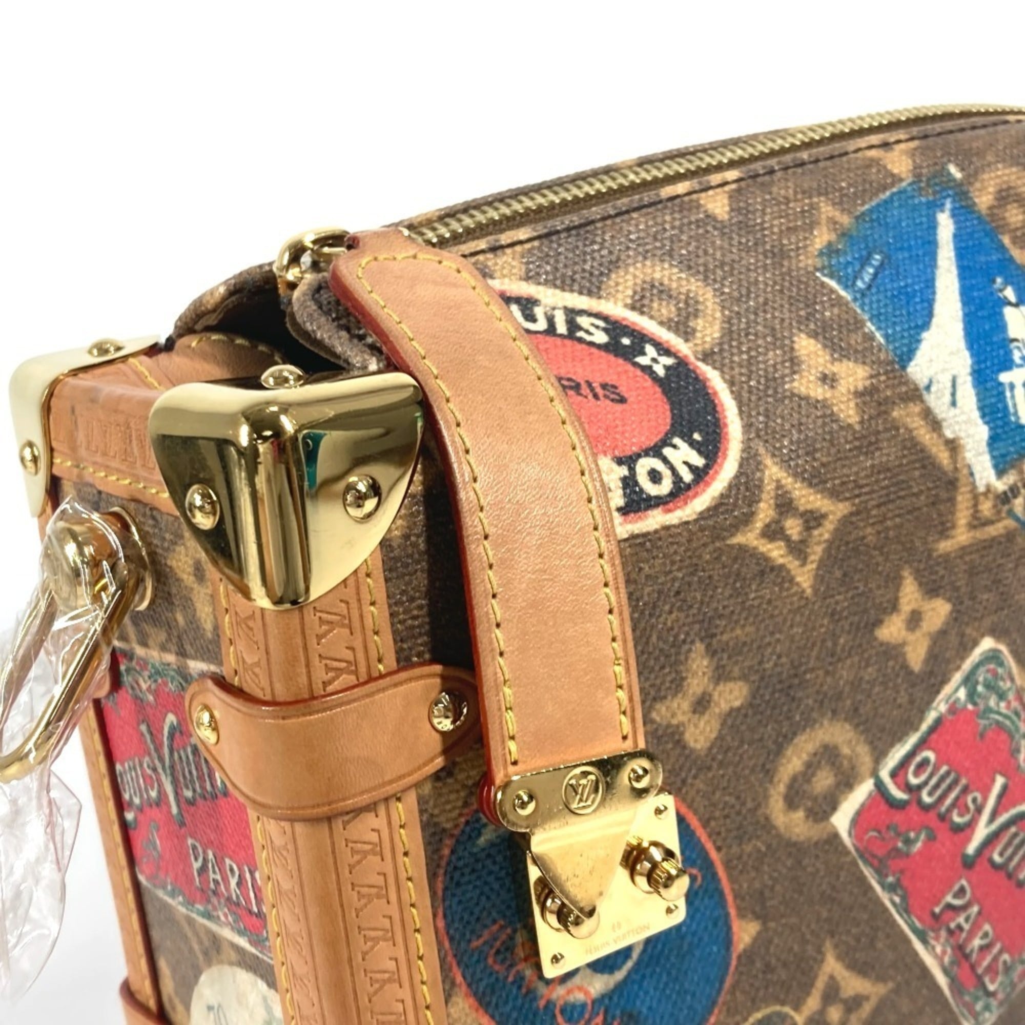 Louis Vuitton Brown Multi-Color Leather Coated Canvas Clutch Bag Handbag Shoulder Bag (Pre-Owned)